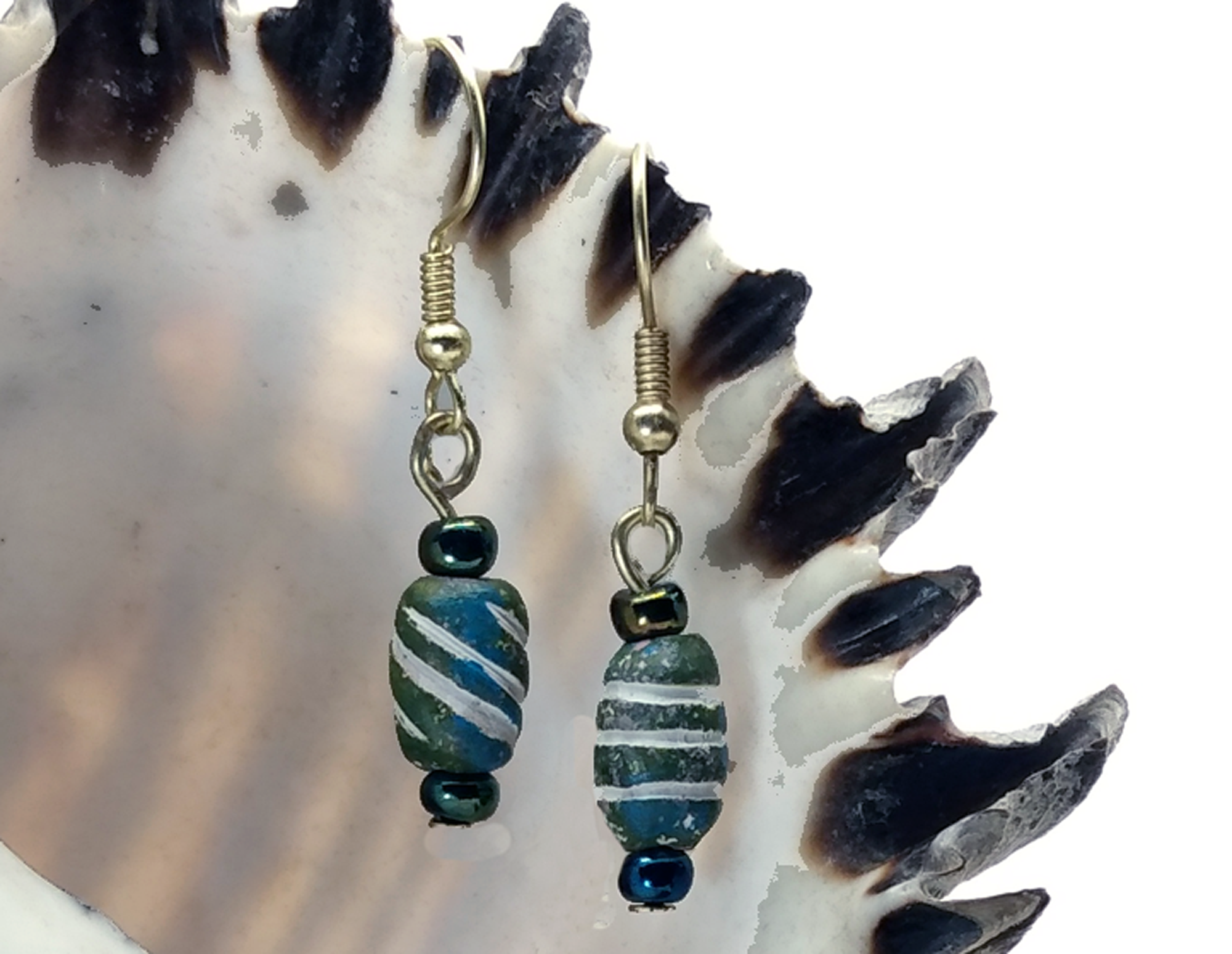 #118 Green and White Striped Clay Funky Dangles
