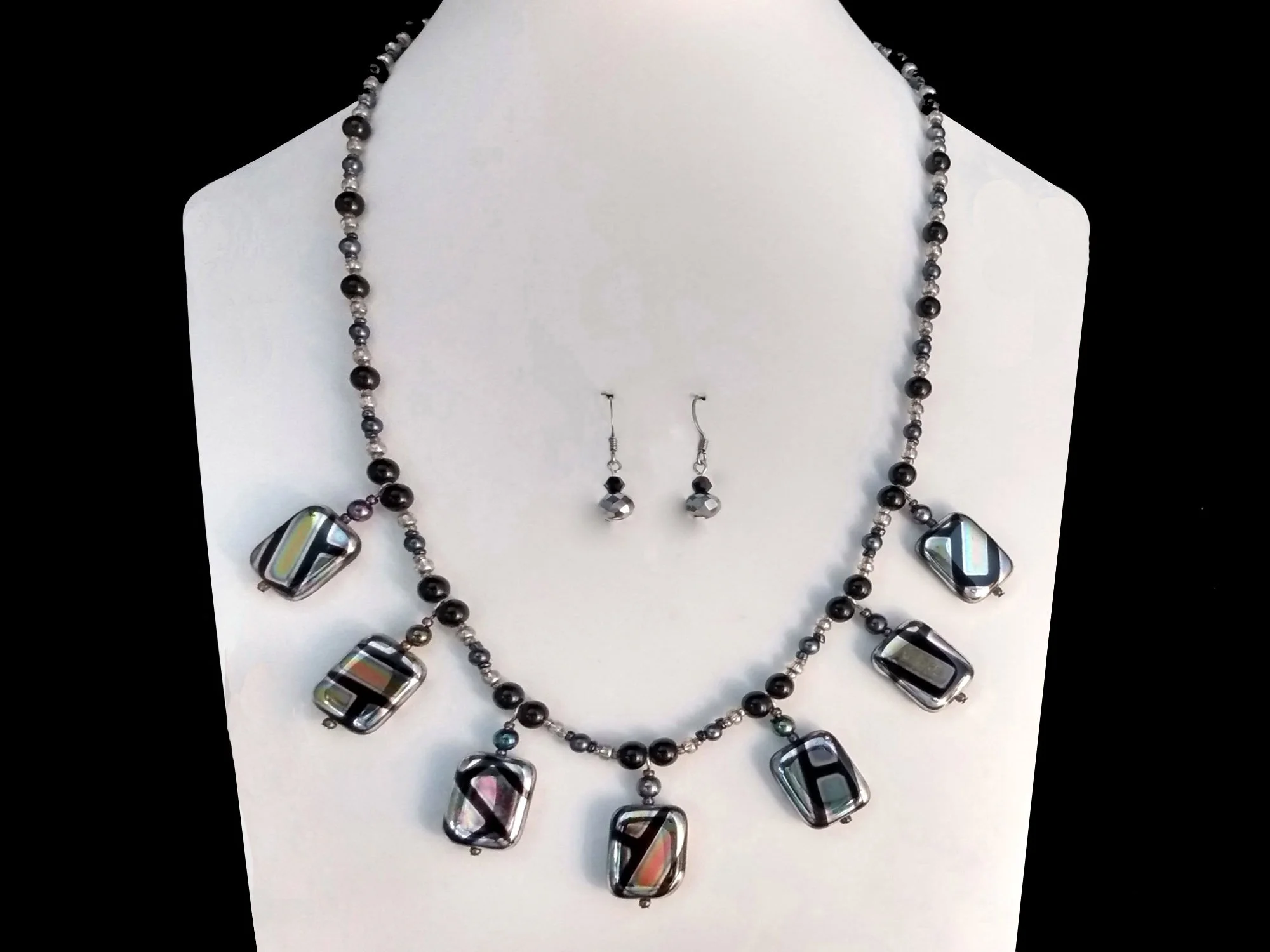 #522 Black and Silver Lampwork Rectangle Festoon