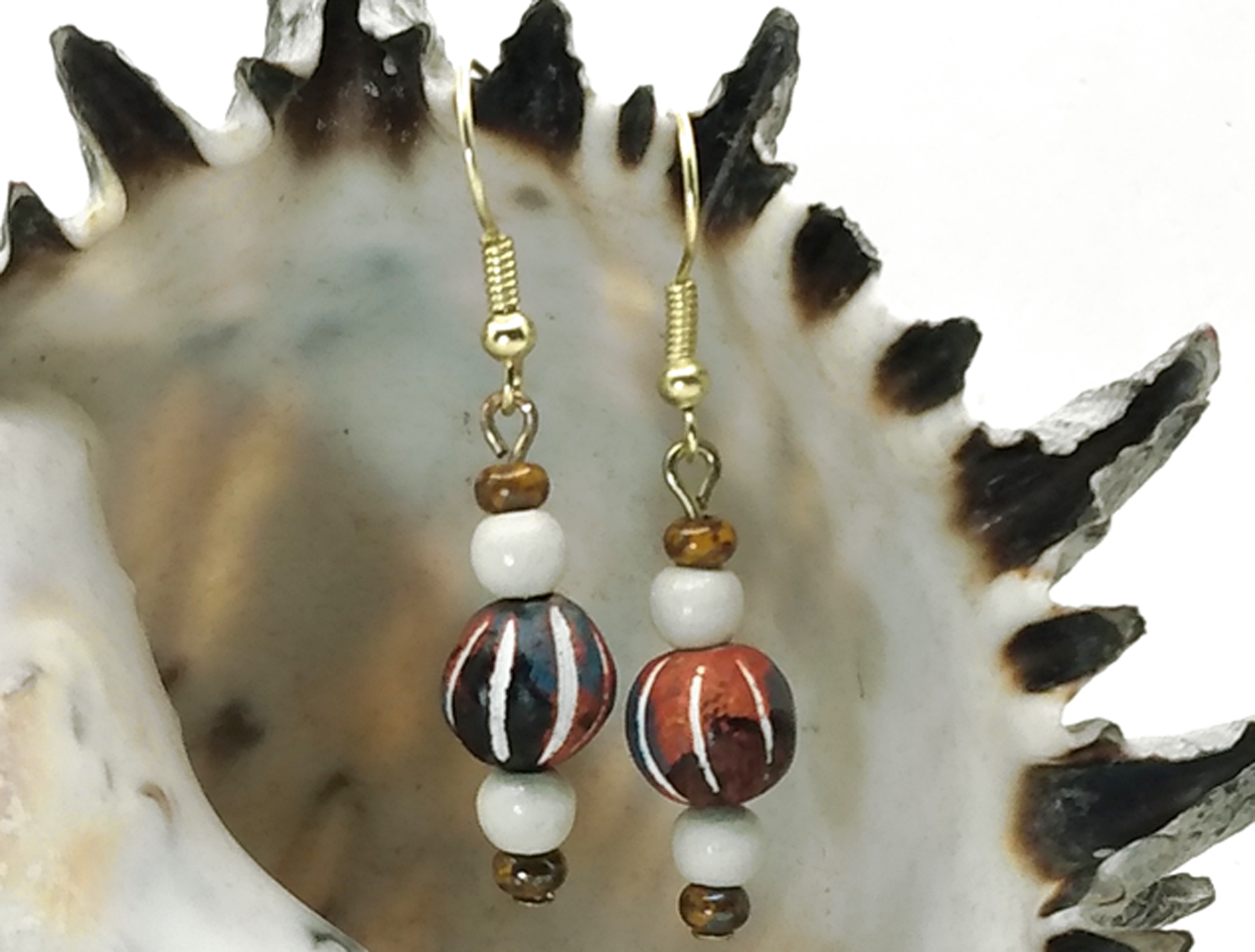 #119 Red, White and Brown Clay Funky Dangles