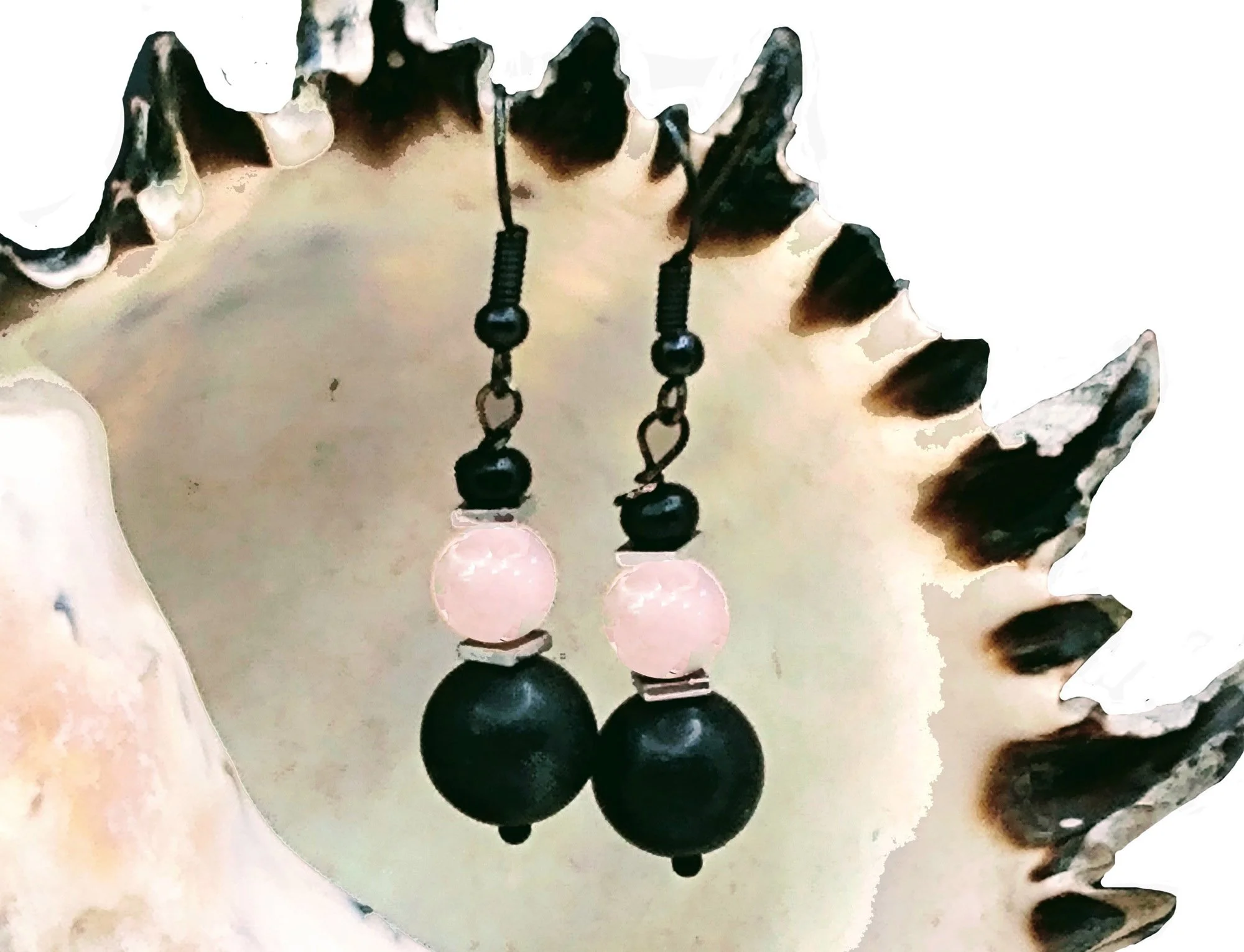 #635 Black Stone and Pink Mother of Pearl Dangles