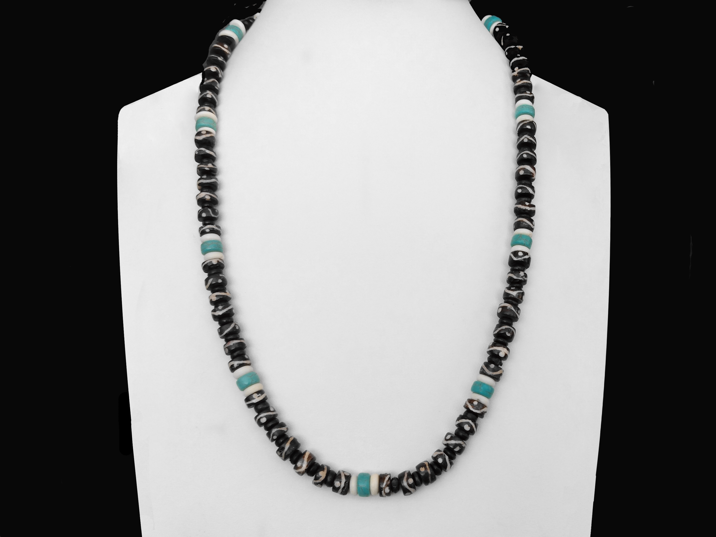 #613 Batik Bone and Turquoise Magnesite Wheels