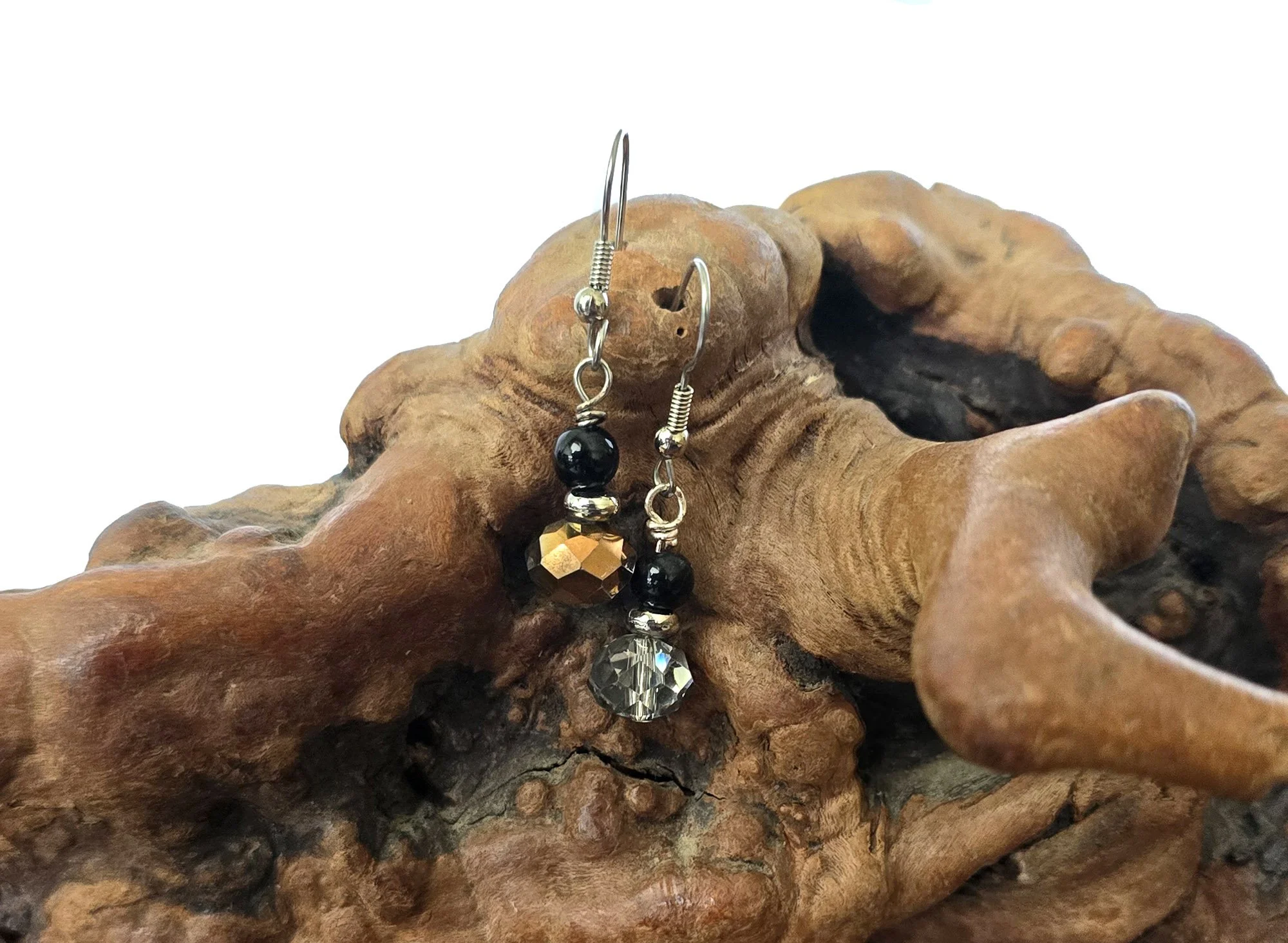 #722 Onyx and Smokey Copper Crystal Drops