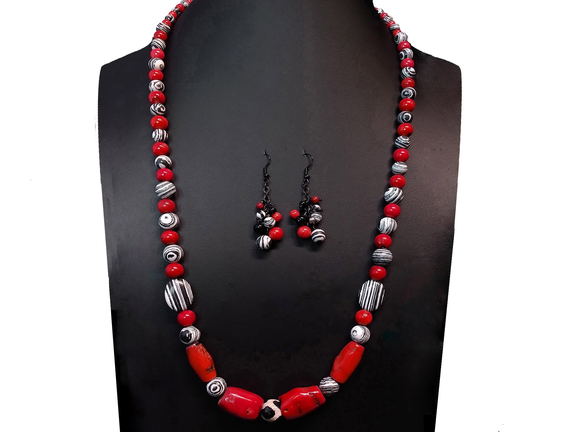 #691 Red Coral and Zebra Stone Dangles