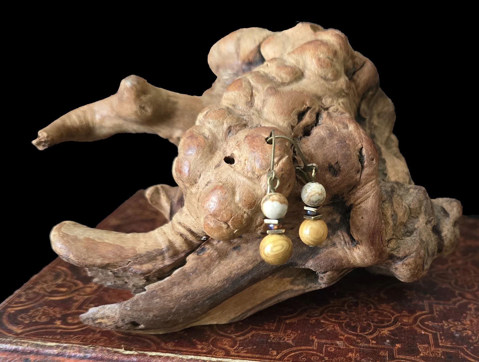 #461 Leopard Jasper and Wood Dangles