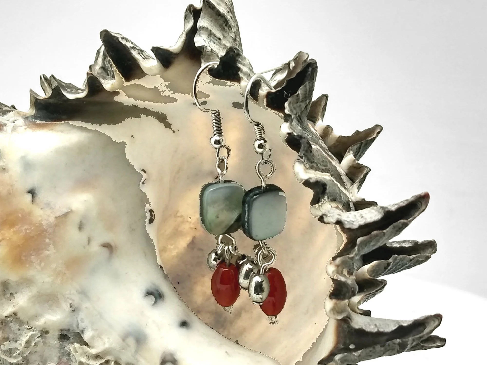 #171 Abalone and Carnelian Dangles