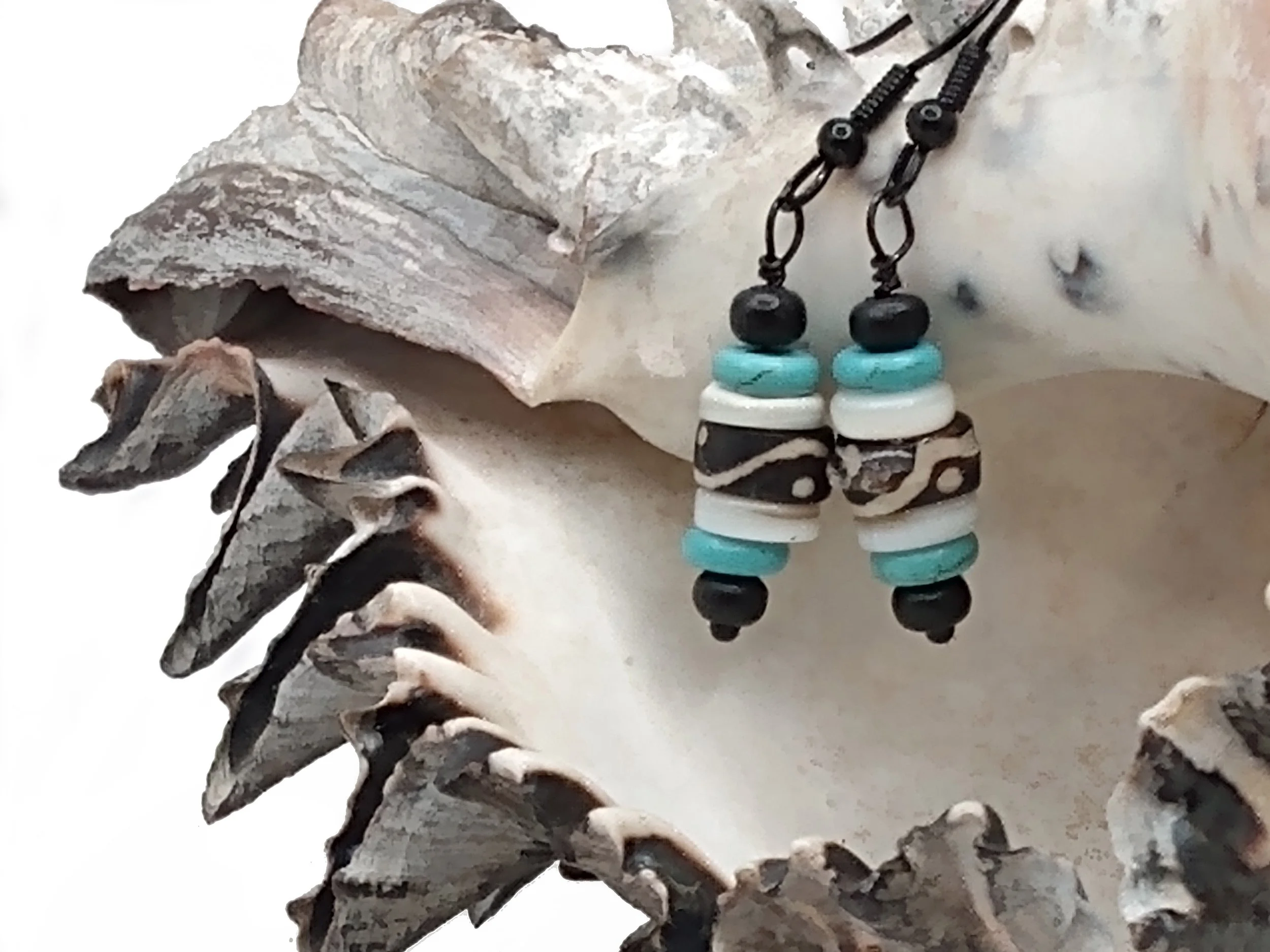 #613 Batik Bone abd Turquoise Magnesite Dangles