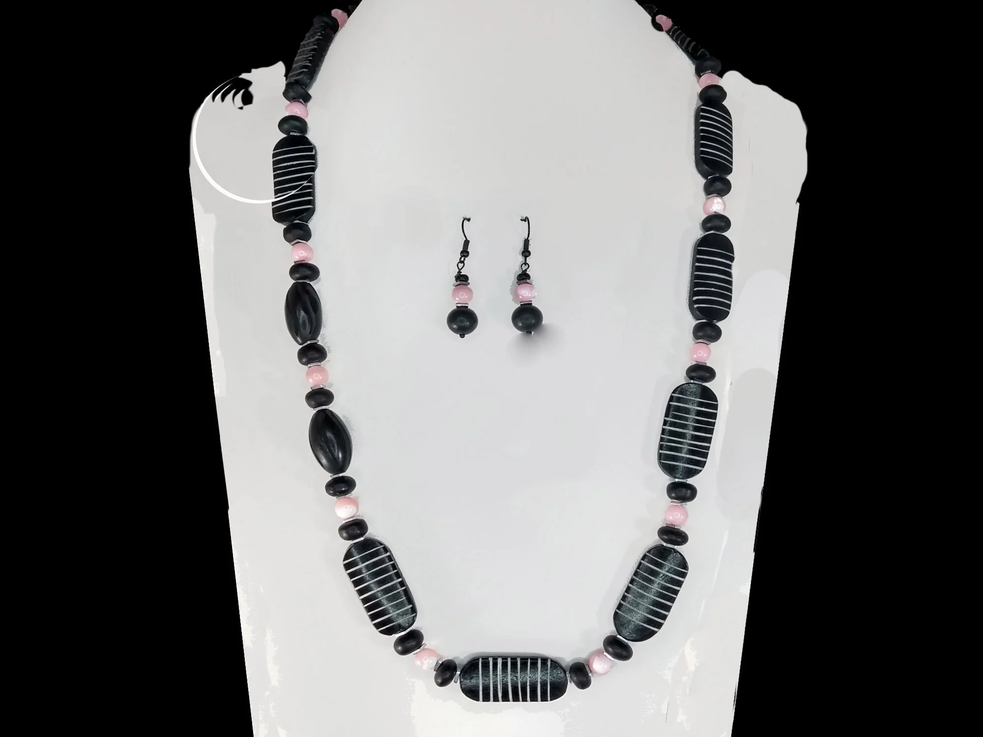 #635 Batik Bone and Pink Mother of Pearl Dangles