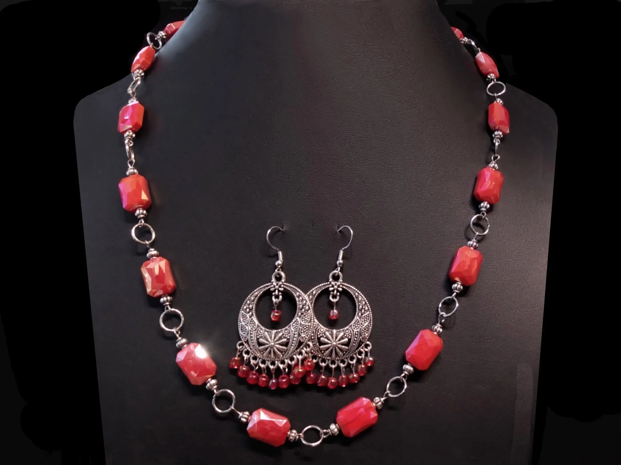 #621  Deep Salmon Czech Glass Matinee Necklace