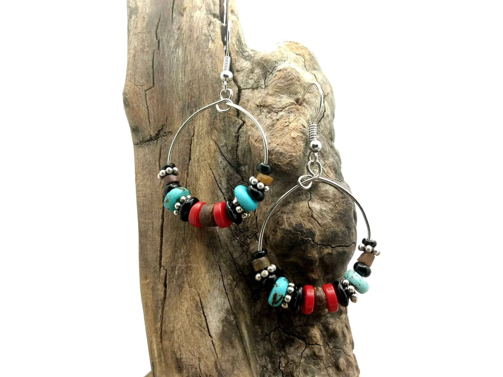 #579 Hoops with Magnesite, Glass and Stone
