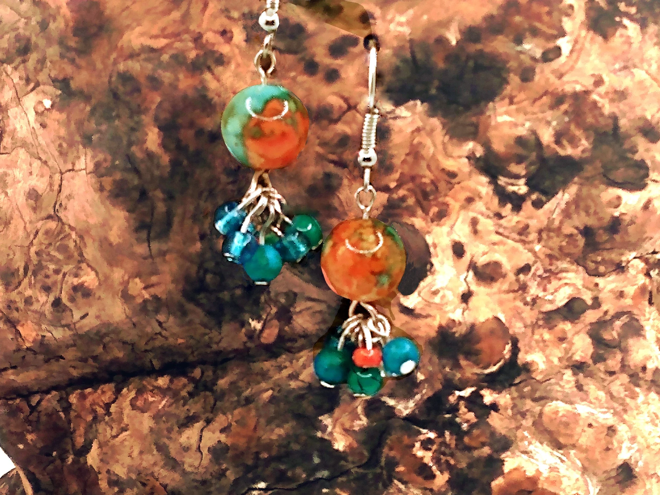 #578 Orange and Turquoise Flowerstone Clusters