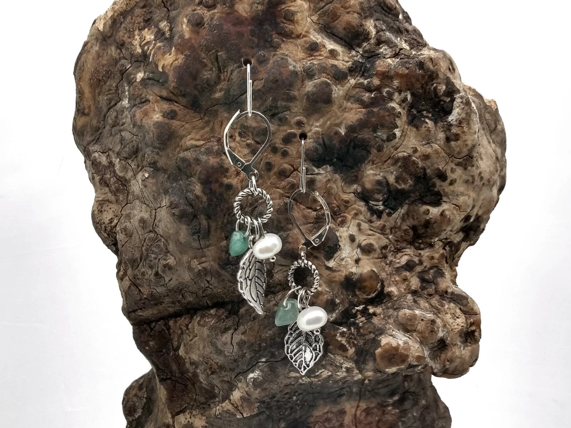 #170 Pearl and Leaf Dangles