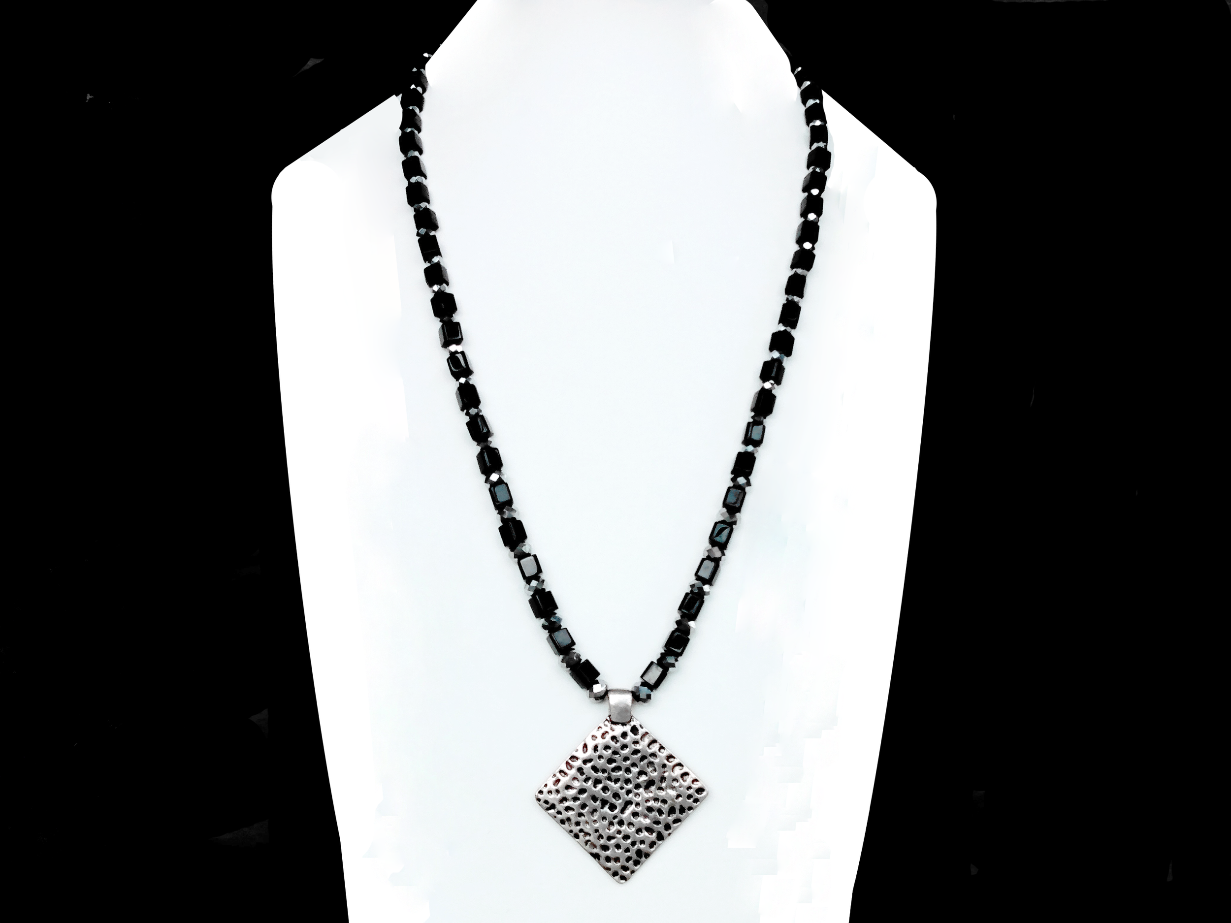 # 614  BLack Glass Cubes and Crystals with Pendant