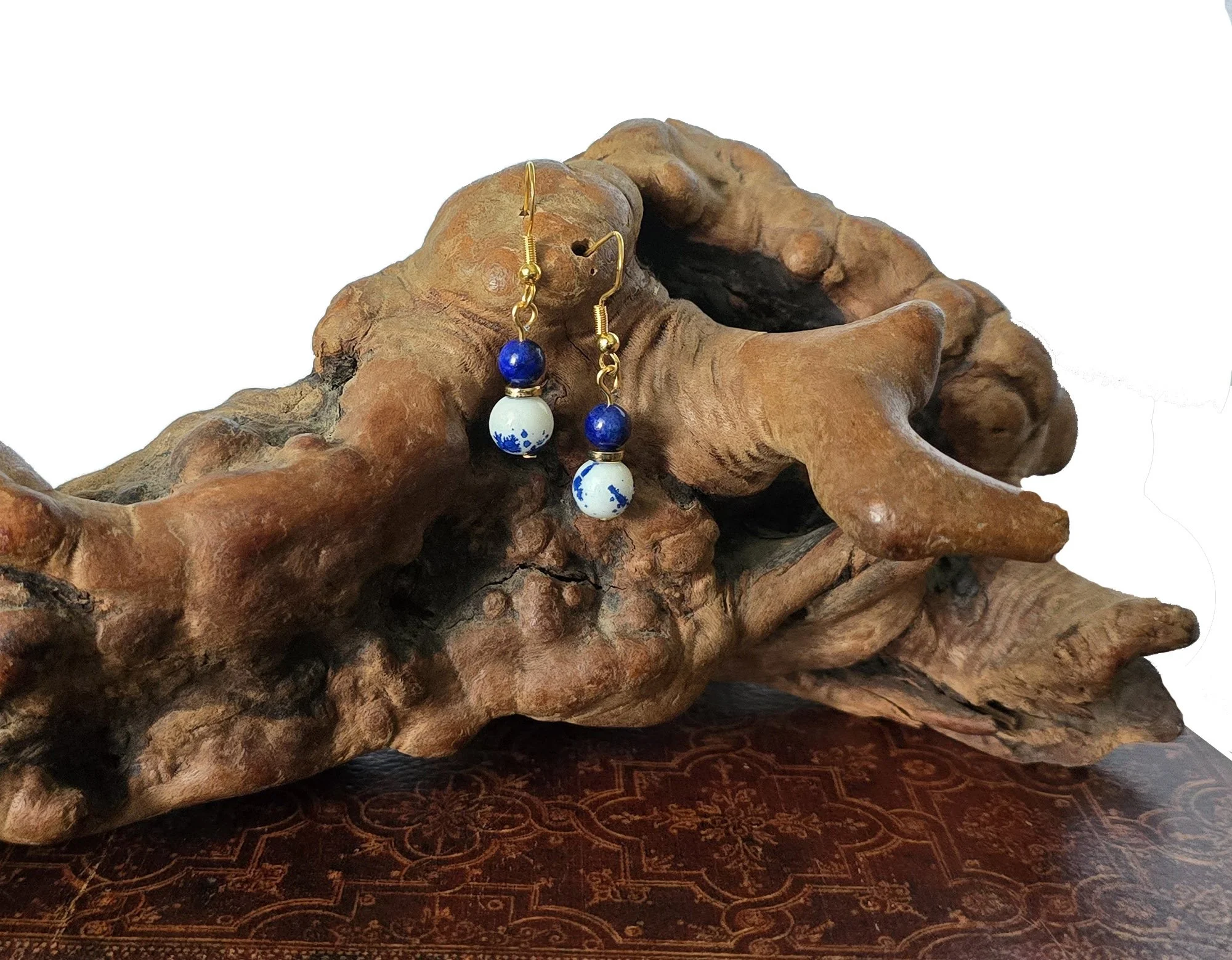 #745 Lapis and Rain flower Dangles