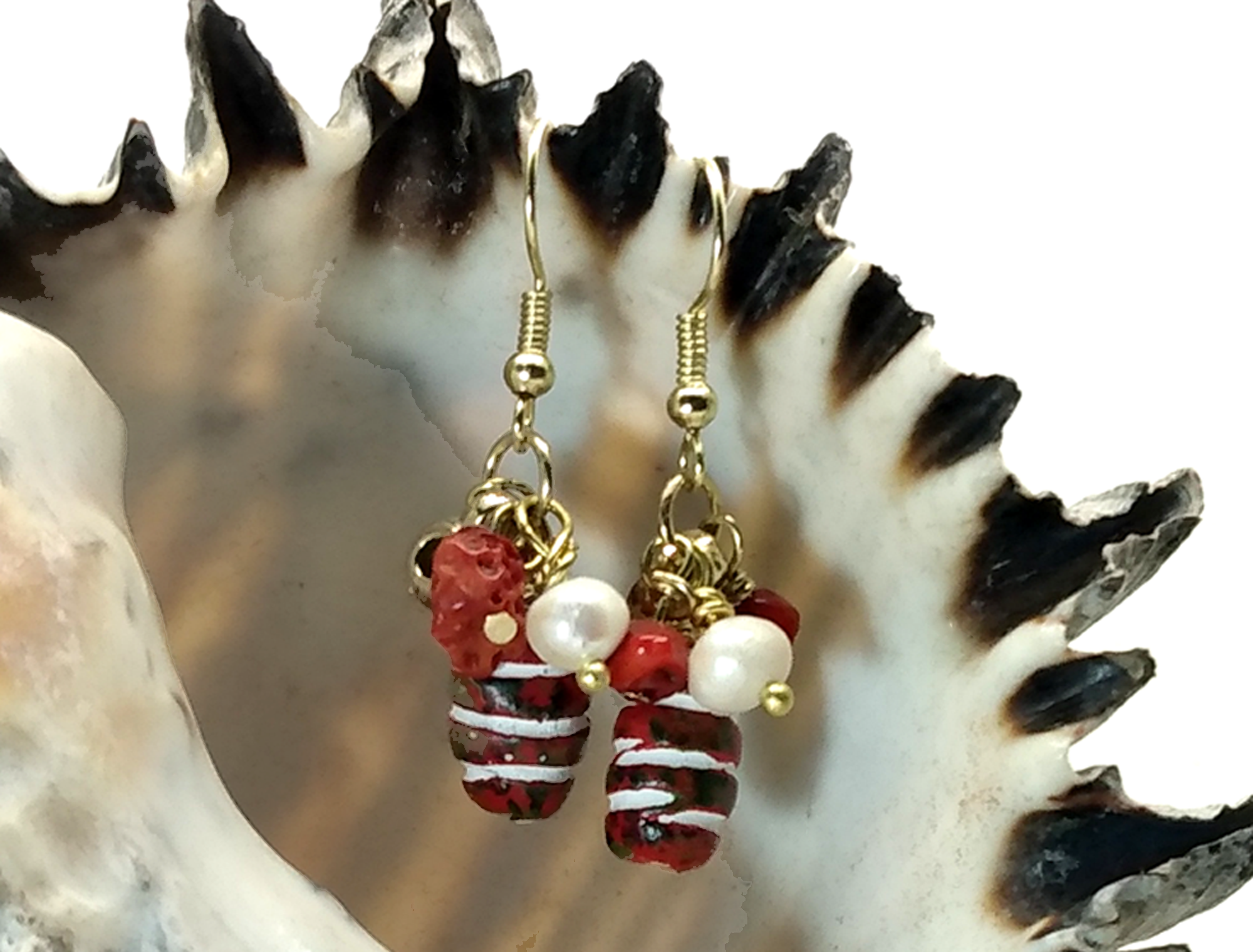 #121 Red, White and Brown Striped Clay Funky Clusters