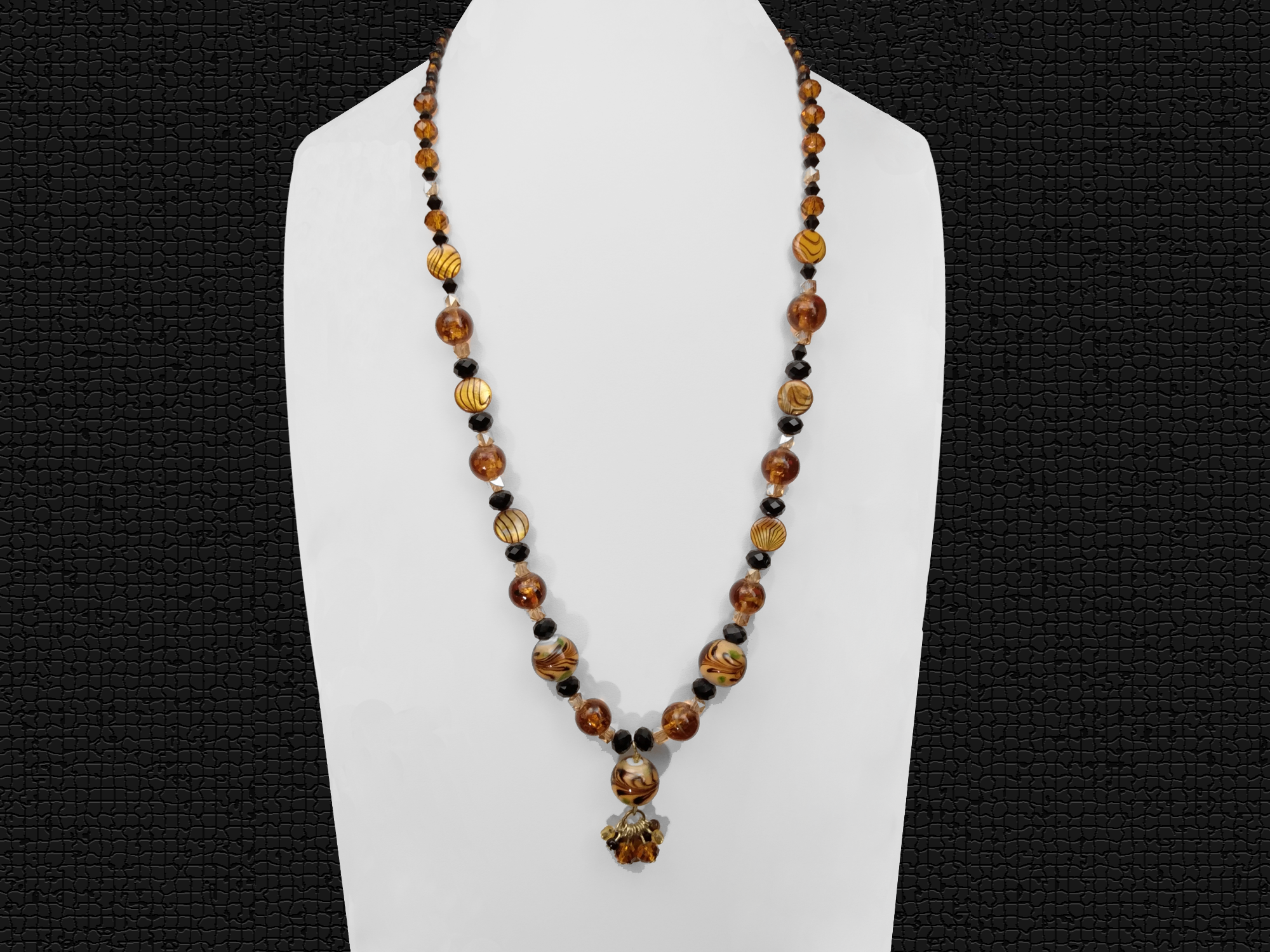 #540  Lampwork, Tiger eye, and Swarovski Crystal Pendant Necklace