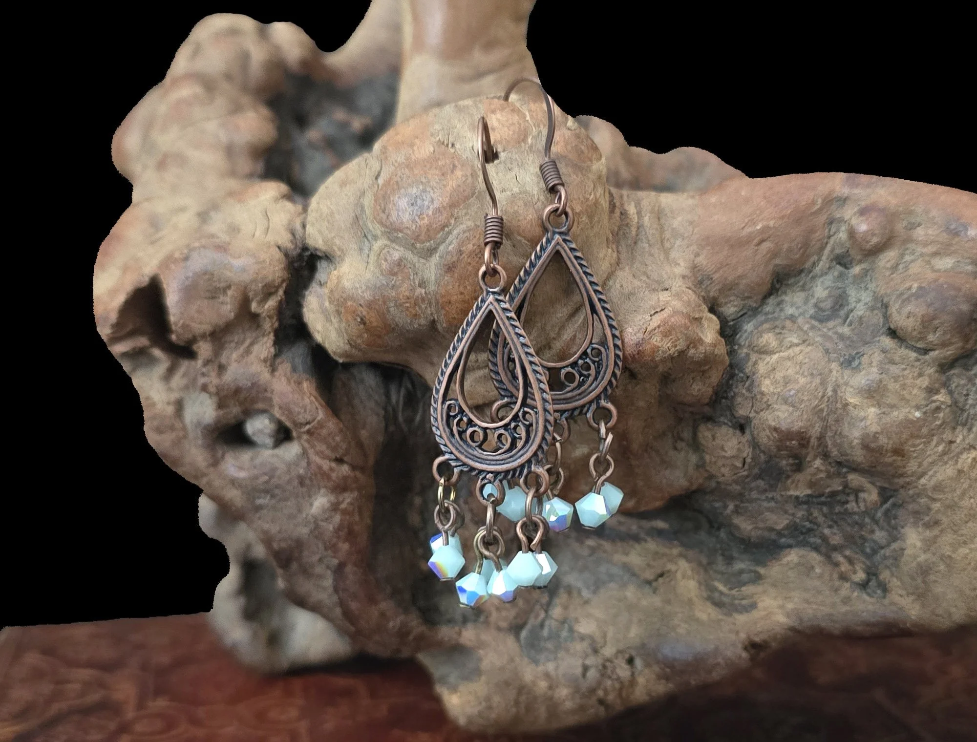 #233 Copper Chandeliers with Ice Blue Crystal Dangles