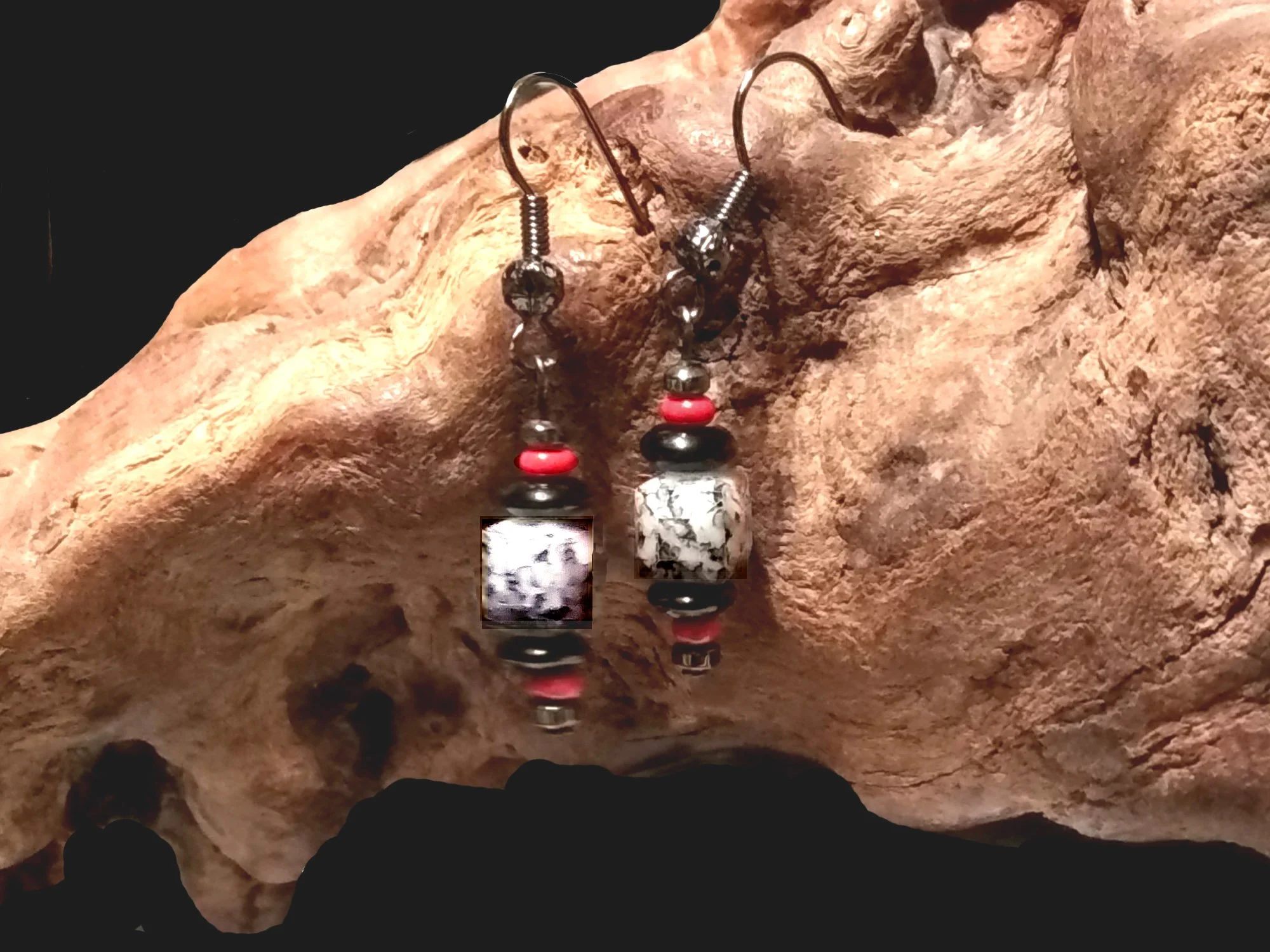 #238 White, Black and Peach Cube Dangles