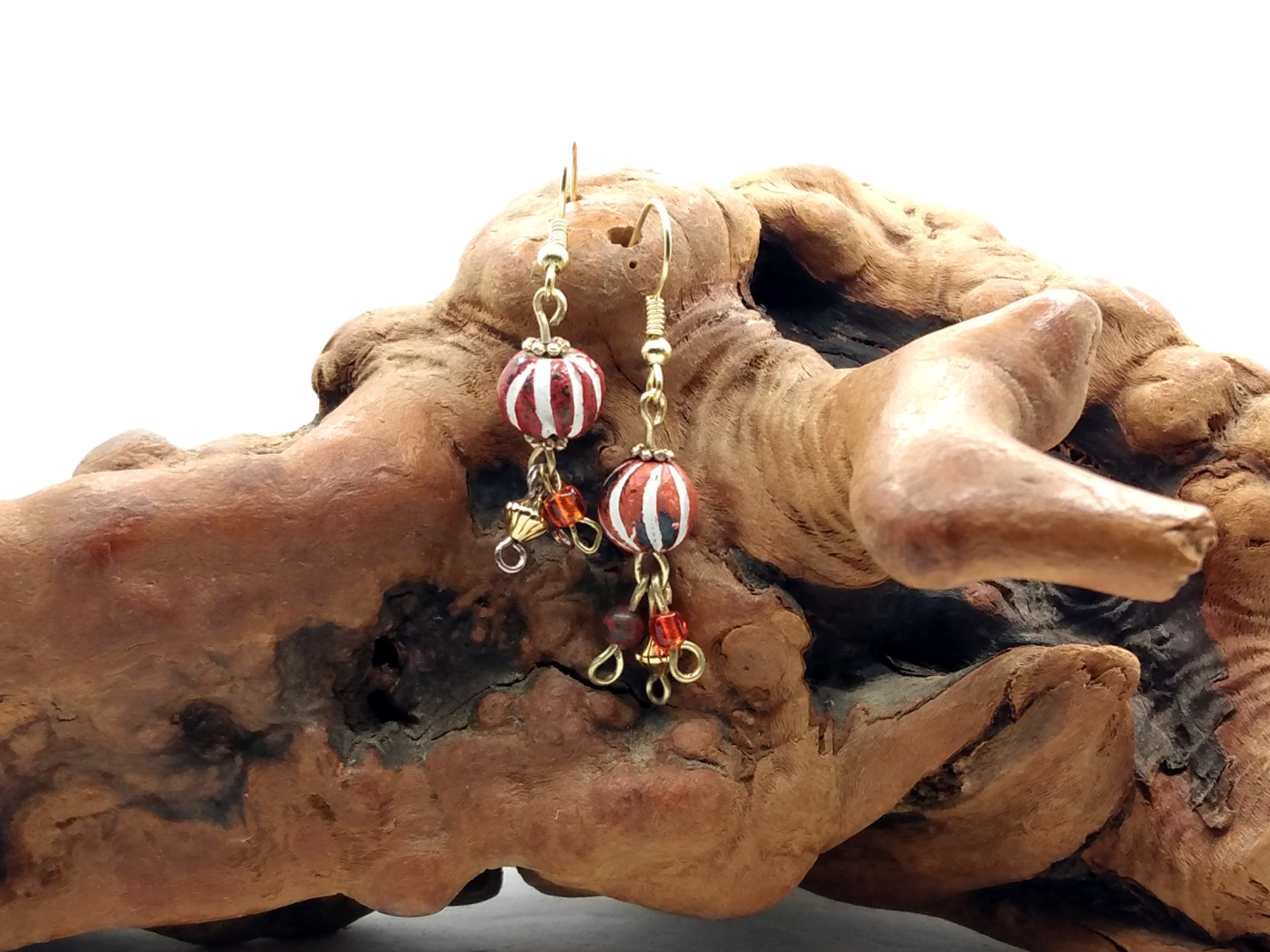 #117 Red Painted Clay Funky Rounds with Dangles