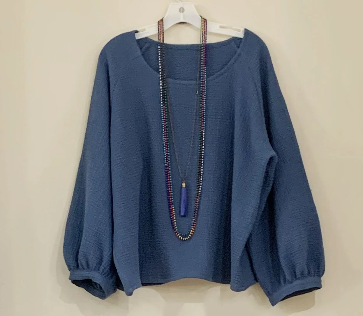 Pattern by Sew House Seven is the fabulous Remy Raglan in a rich blue grey, soft organic cotton double gauze.