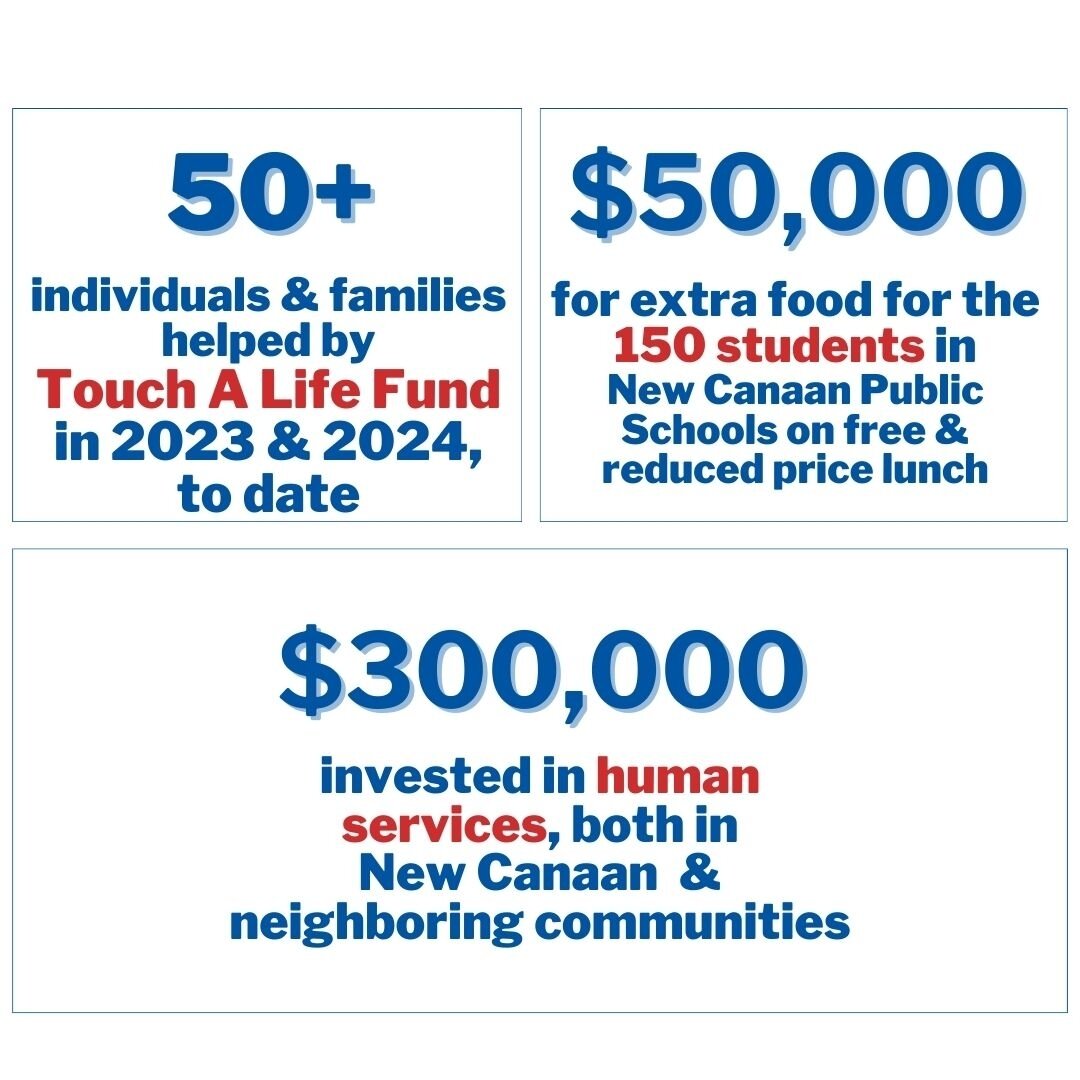 Each year, NCCF provides emergency financial assistance to individuals and families in New Canaan through the Touch A Life fund. Last year and this year, to date, over 50 individuals and families benefited.​​​​​​​​
 ​​​​​​​​
The past 2 years, we&rsqu