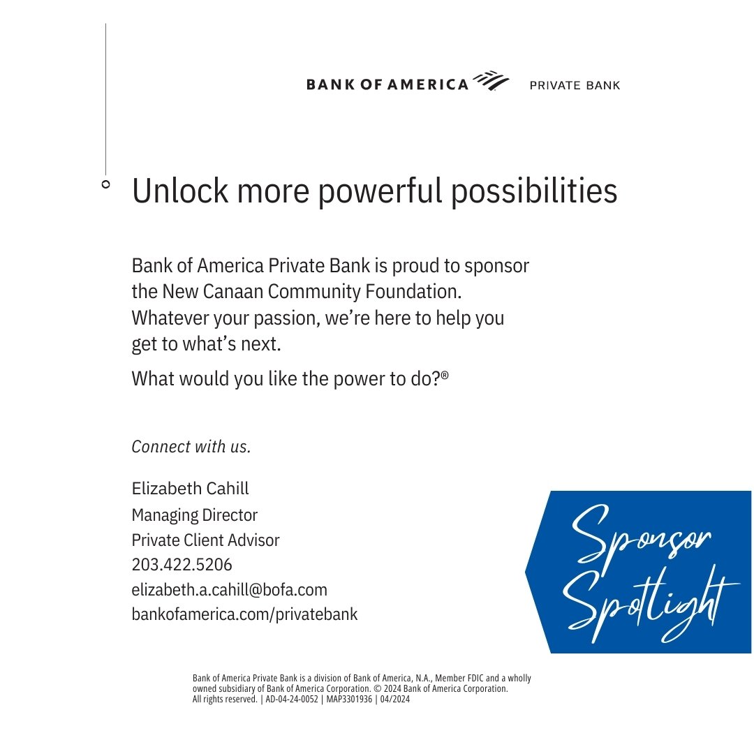𝙎𝙥𝙤𝙣𝙨𝙤𝙧 𝙎𝙥𝙤𝙩𝙡𝙞𝙜𝙝𝙩: 𝘽𝙖𝙣𝙠 𝙤𝙛 𝘼𝙢𝙚𝙧𝙞𝙘𝙖 𝙋𝙧𝙞𝙫𝙖𝙩𝙚 𝘽𝙖𝙣𝙠

Thank you for joining our Spring Luncheon as a Gold Sponsor! 

Whatever your passion, Bank of America Private Bank is here to help you! 

Contact Elizabeth Cahil