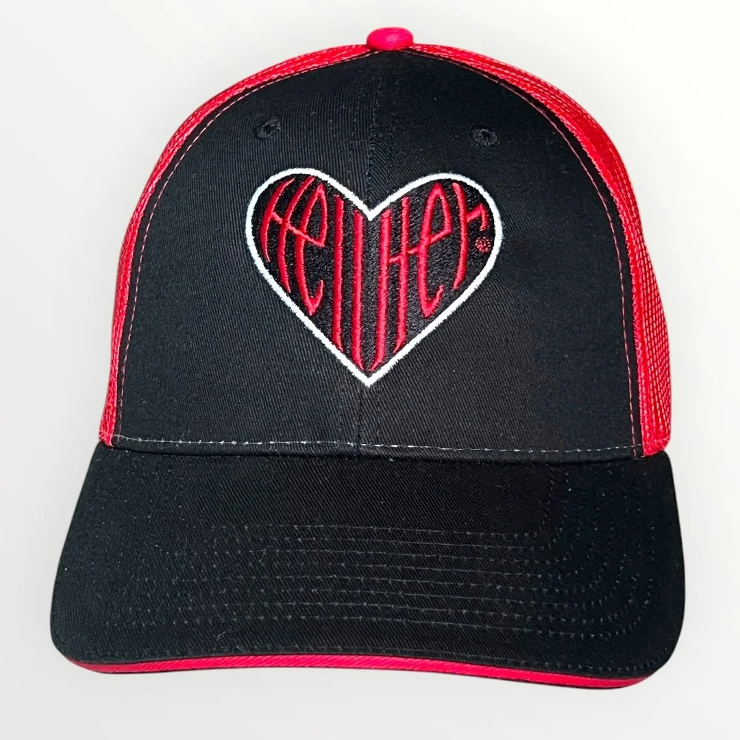 Hell Her heart trucker hat Mid high red & black