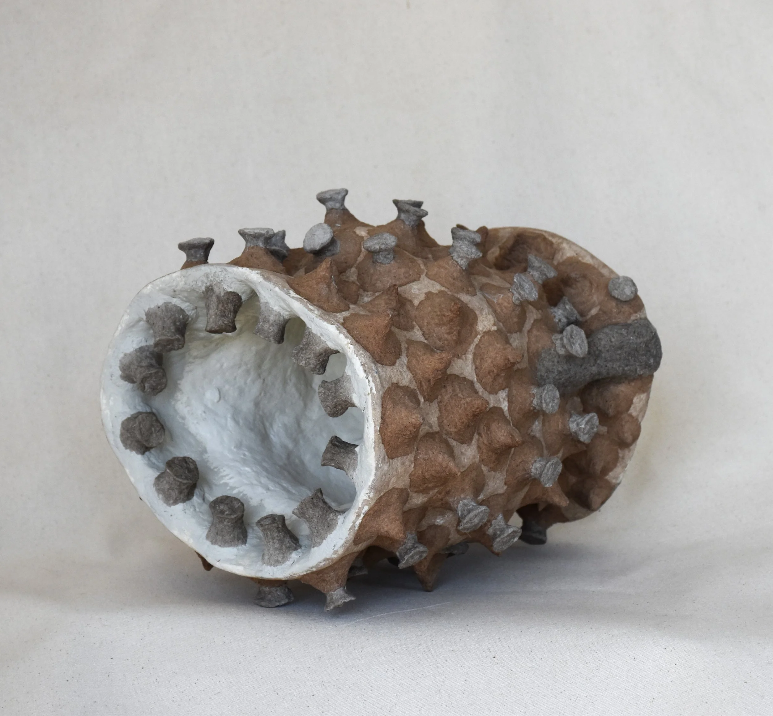 Maya River, Celestial Echoes-O, 2023/24, Recycled paper and gypsum compound, 9.5 x 9.5 x 10 in