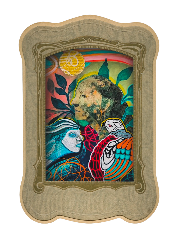 HAWK SPIRIT, 2025 | multimedia on wood