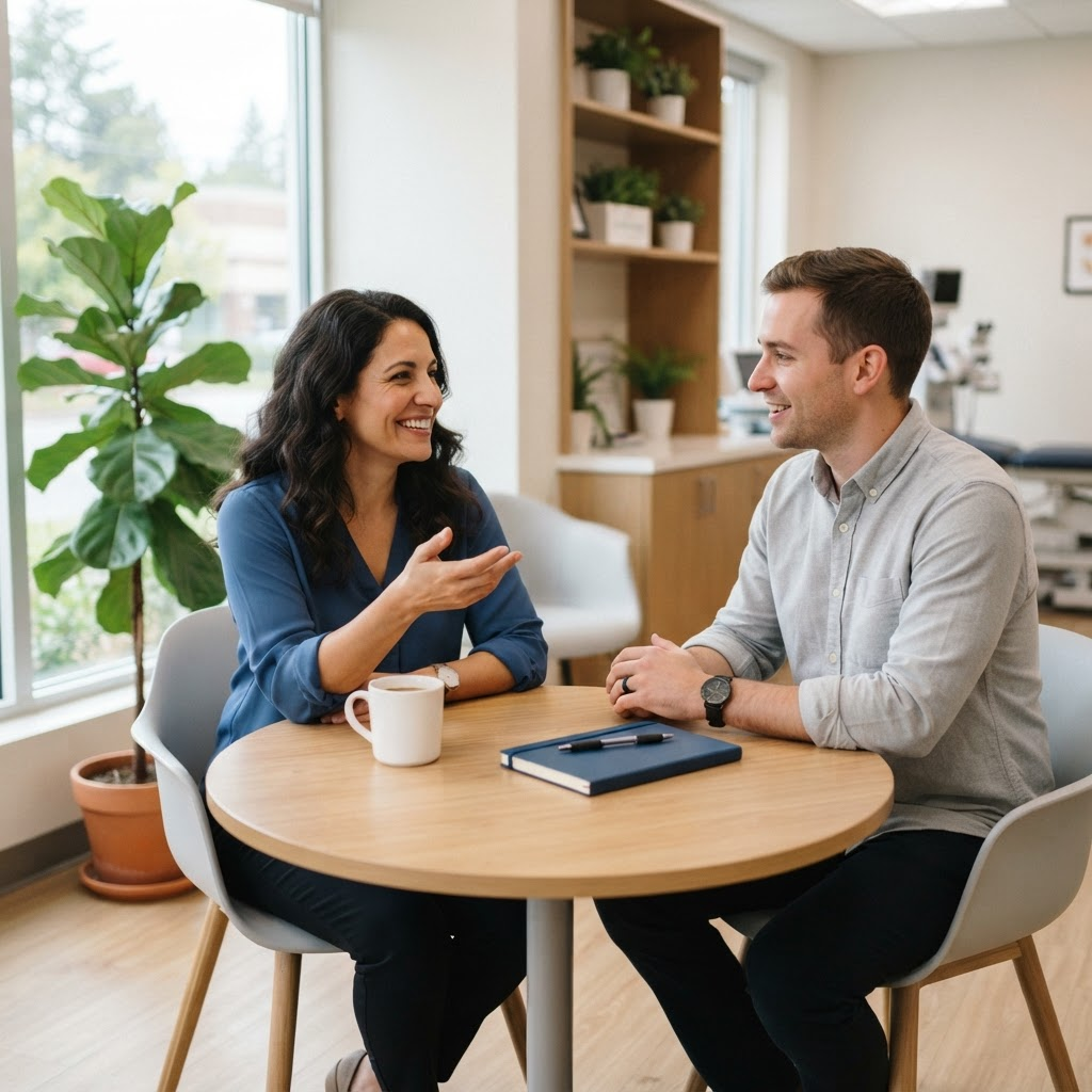 A practice owner and a billing specialist planning a transition together