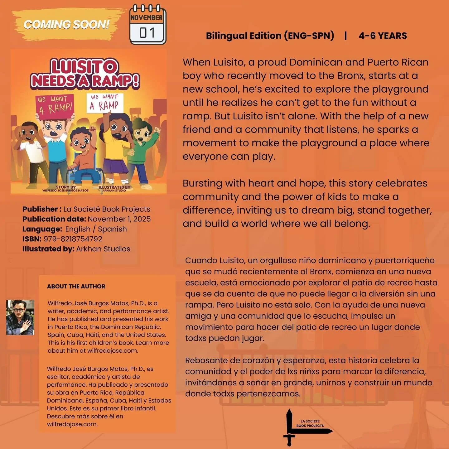 BIG NEWS! (At least for me! 😍)

I&rsquo;m overjoyed to introduce you to Luisito, a proud Puerto Rican and Dominican boy whose story I will soon share with much love everywhere. In &ldquo;Luisito Needs a Ramp!&rdquo; (La Societ&eacute; Book Projects,