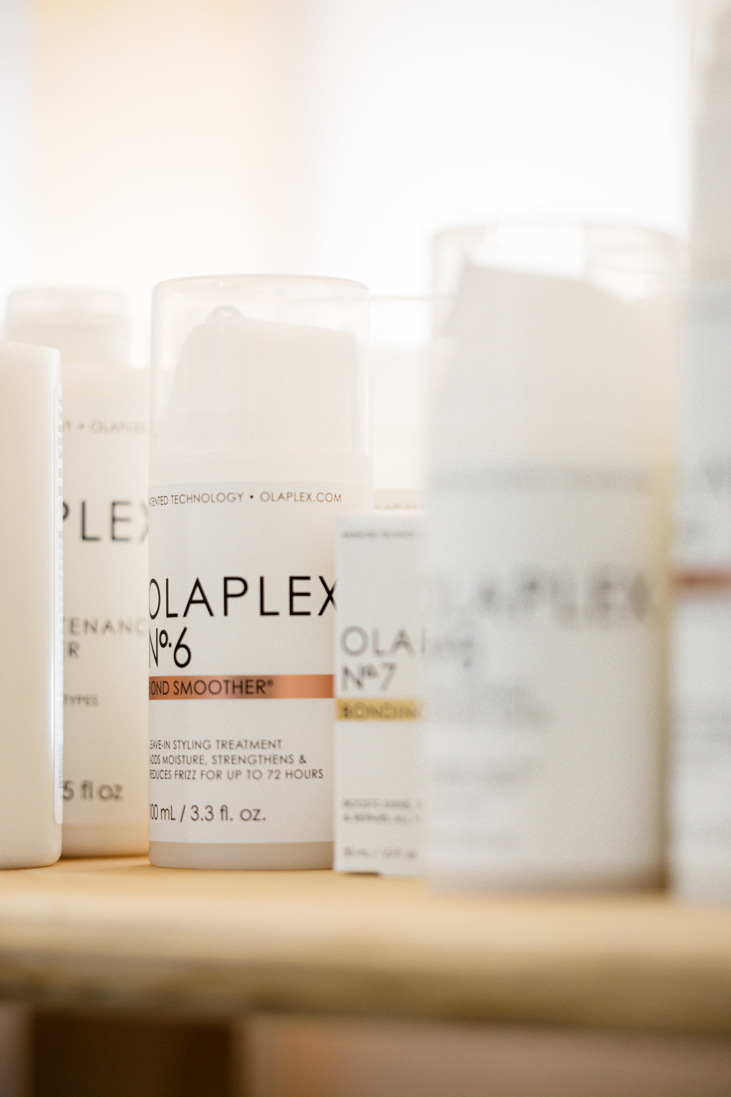 Olaplex hair care products at Travis Hairdressing, used for strengthening treatments and healthier-feeling hair.