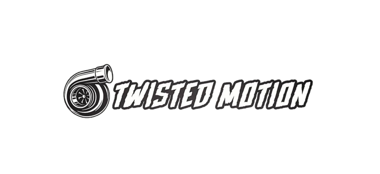 A logo featuring a stylized turbocharger and the text 'Twisted Motion' in bold, dynamic font.