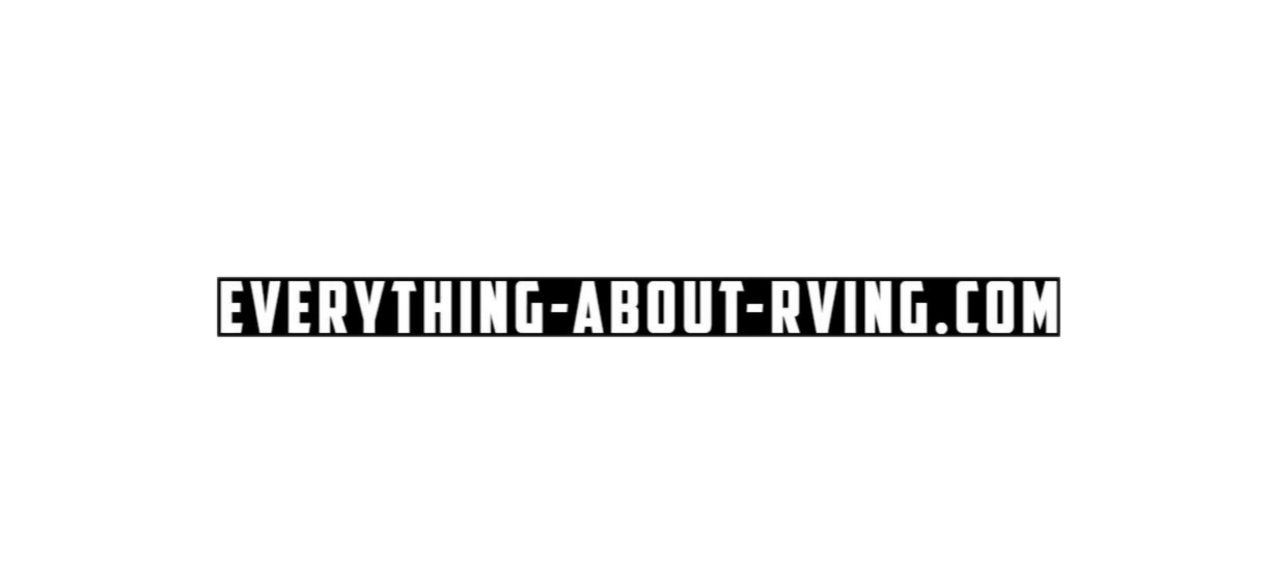 Black background with a white text banner reading "everything-about-rving.com" in the center.