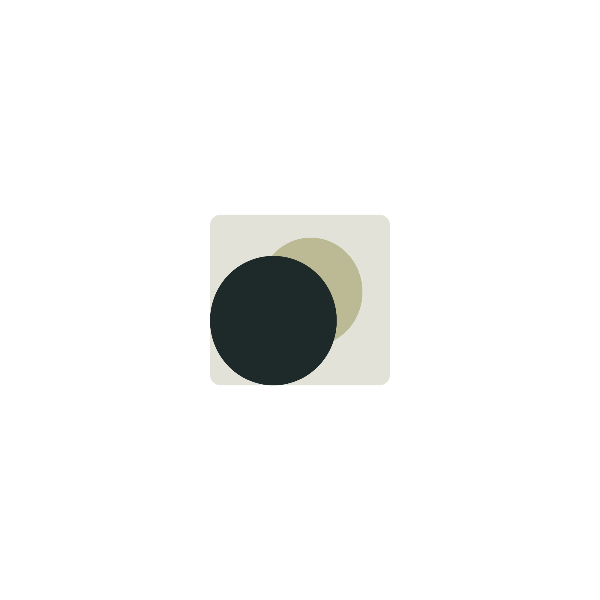 Minimalist abstract graphic with overlapping circles in shades of black and beige on a light gray square background