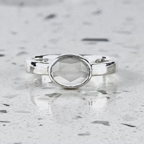 Rose cut Moonstone ring. Sterling Silver