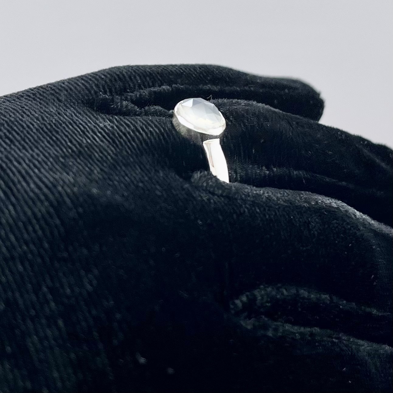 Rose cut Moonstone ring, Sterling Sliver