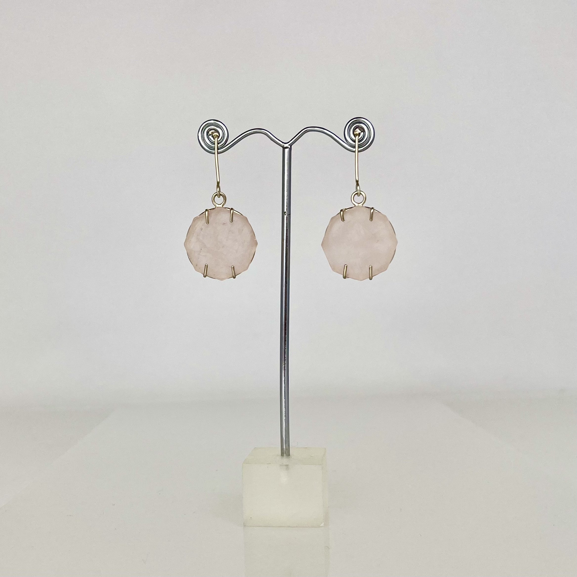 Rose Quartz. Claw set sterling silver earrings. Stud style drop earrings