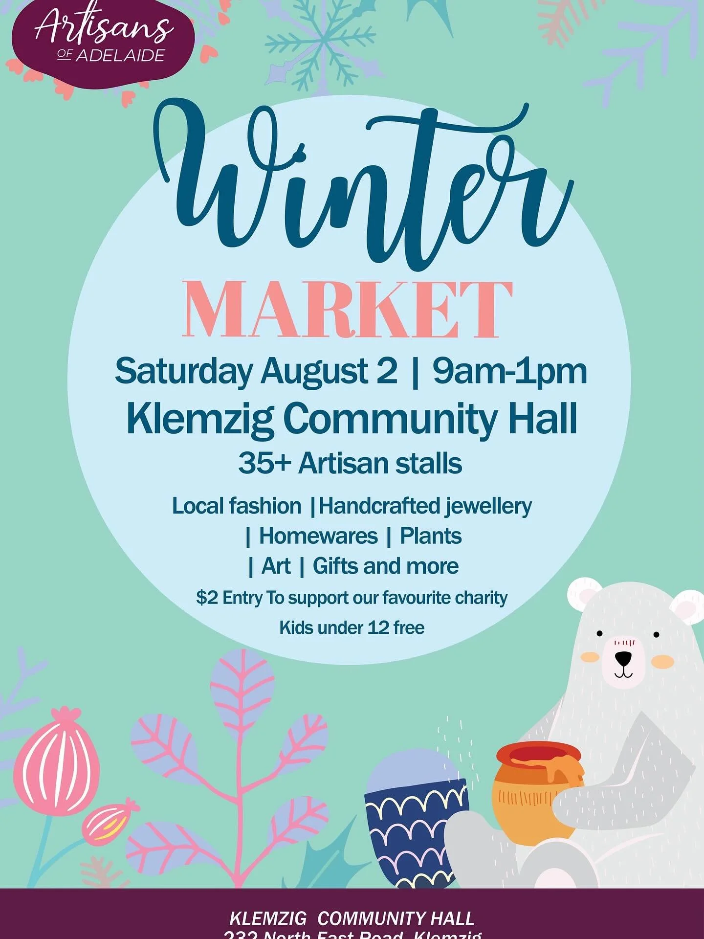 Hi. A little recap on some of what&rsquo;s coming up from me at the Artisans of Adelaide Winter Market this coming Saturday the 2nd of August. From 9am until 1pm I will be in the Klemzig Community Hall with the Artisans of Adelaide 😃 @artisansofadel
