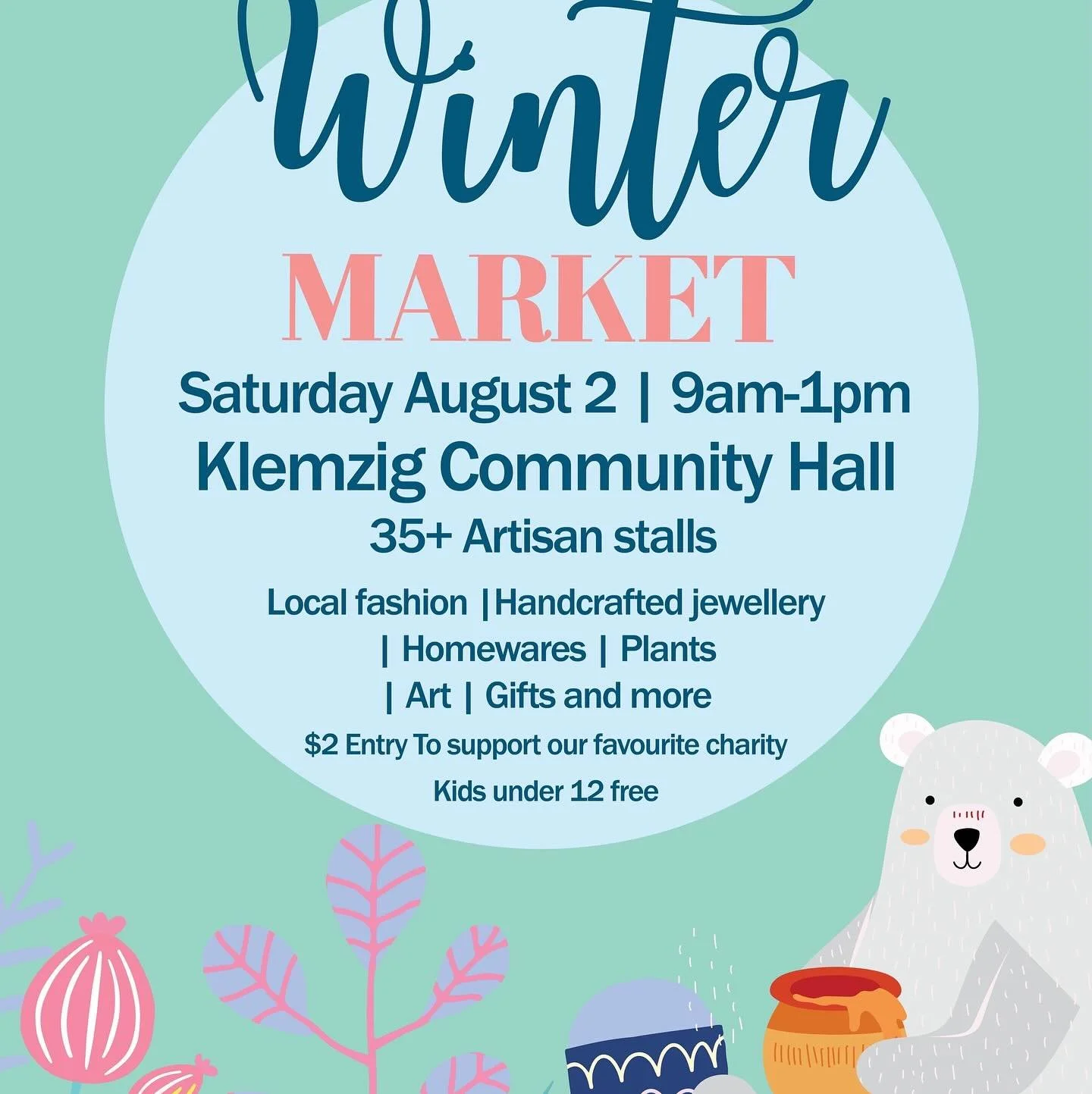*Come and see us at the*

Artisans of Adelaide 

WINTER MARKET

Saturday August 2.

 9am - 1pm

 Klemzig Community Hall

 232 North East Rd, Klemzig (Next to GAZA Sports)

This all-weather indoor event will showcase the best of SA with 35 local Artis