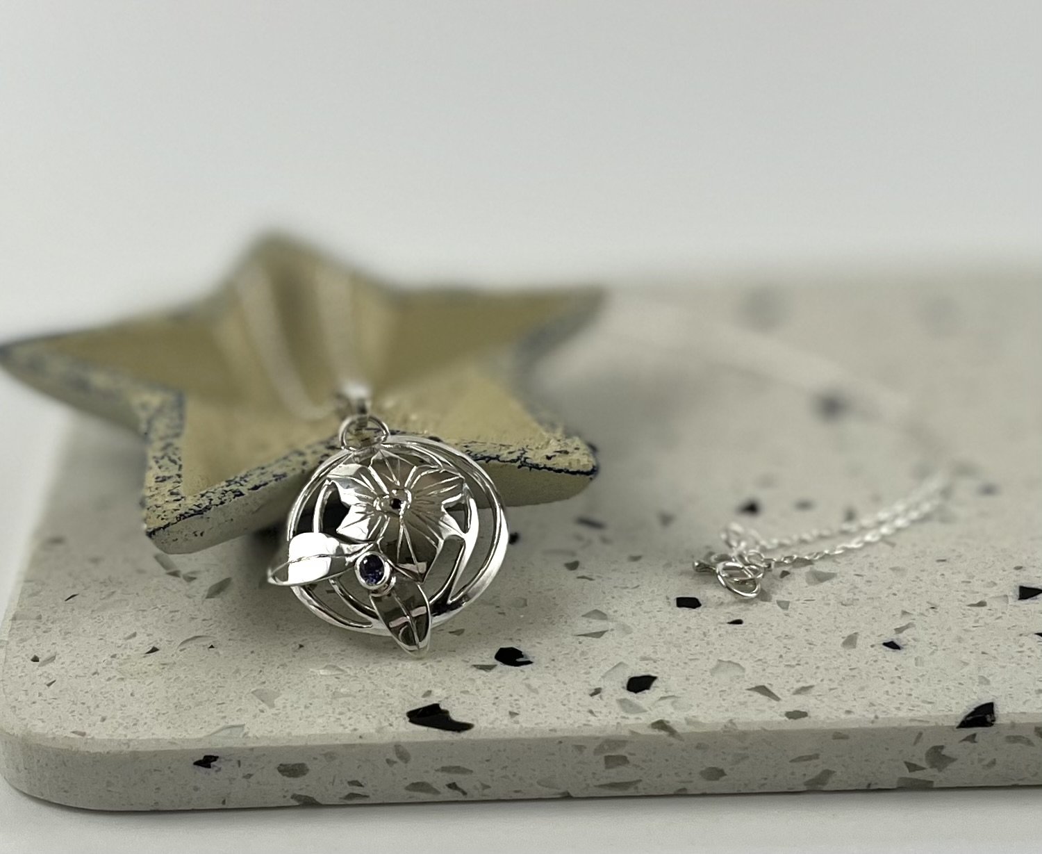 Custom made sapphire necklace in sterling silver