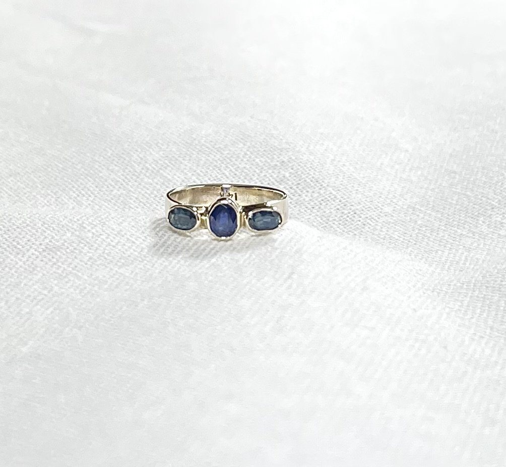 Sapphire and Australian sapphire ring made in customers own recycled 14ct white gold