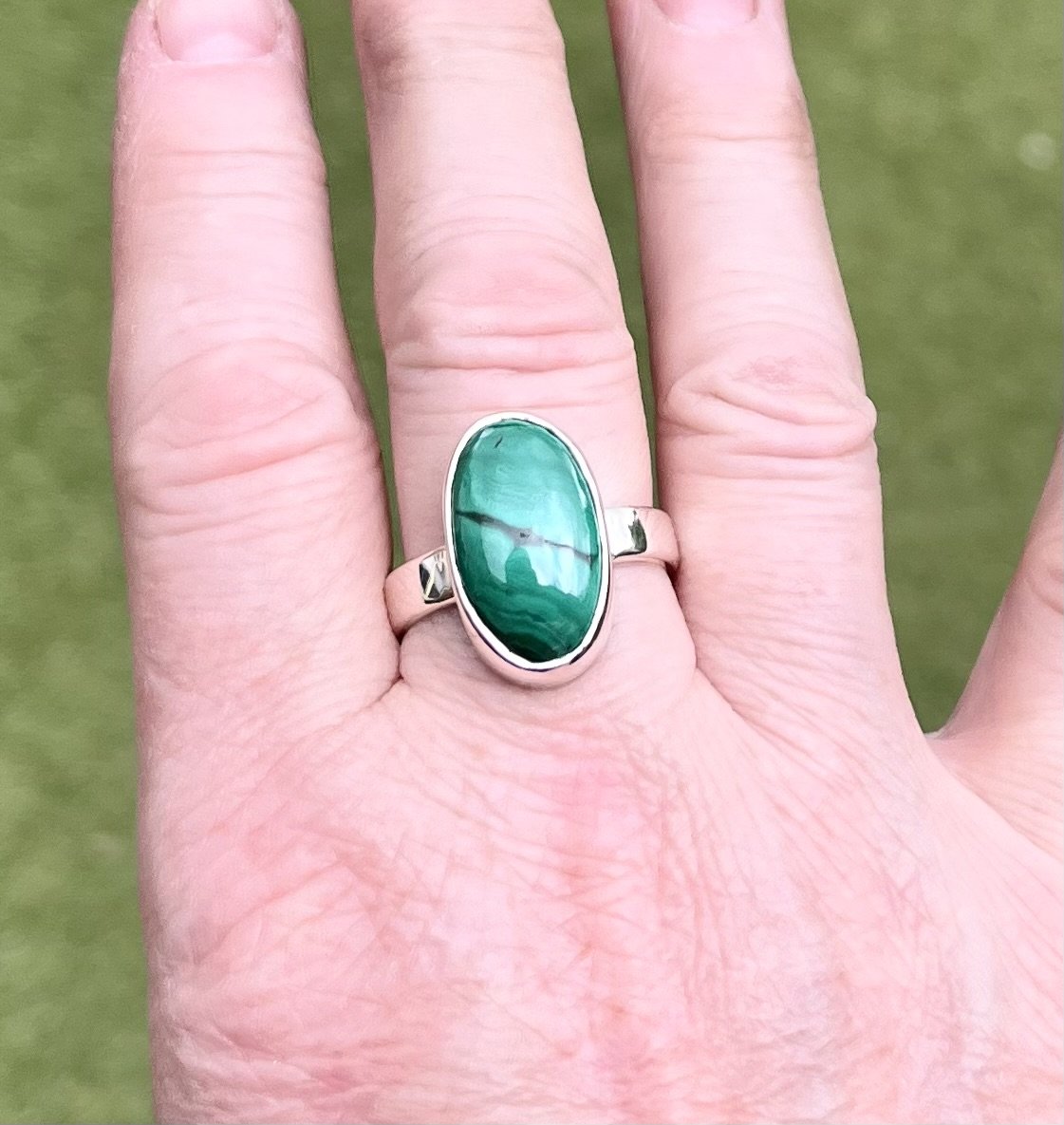 Malachite mens ring. Custom made in sterling silver