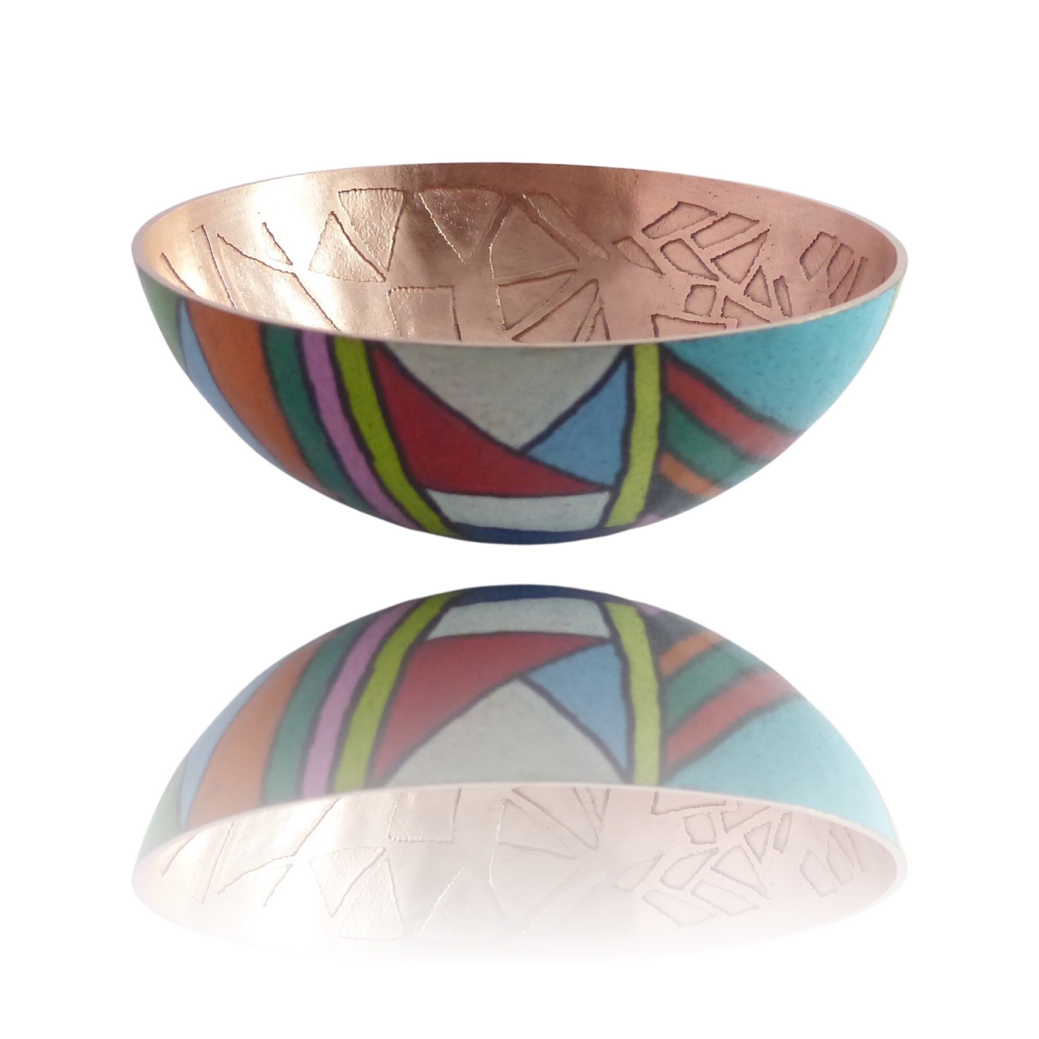 Copper etched and decorate bowl. Custom made