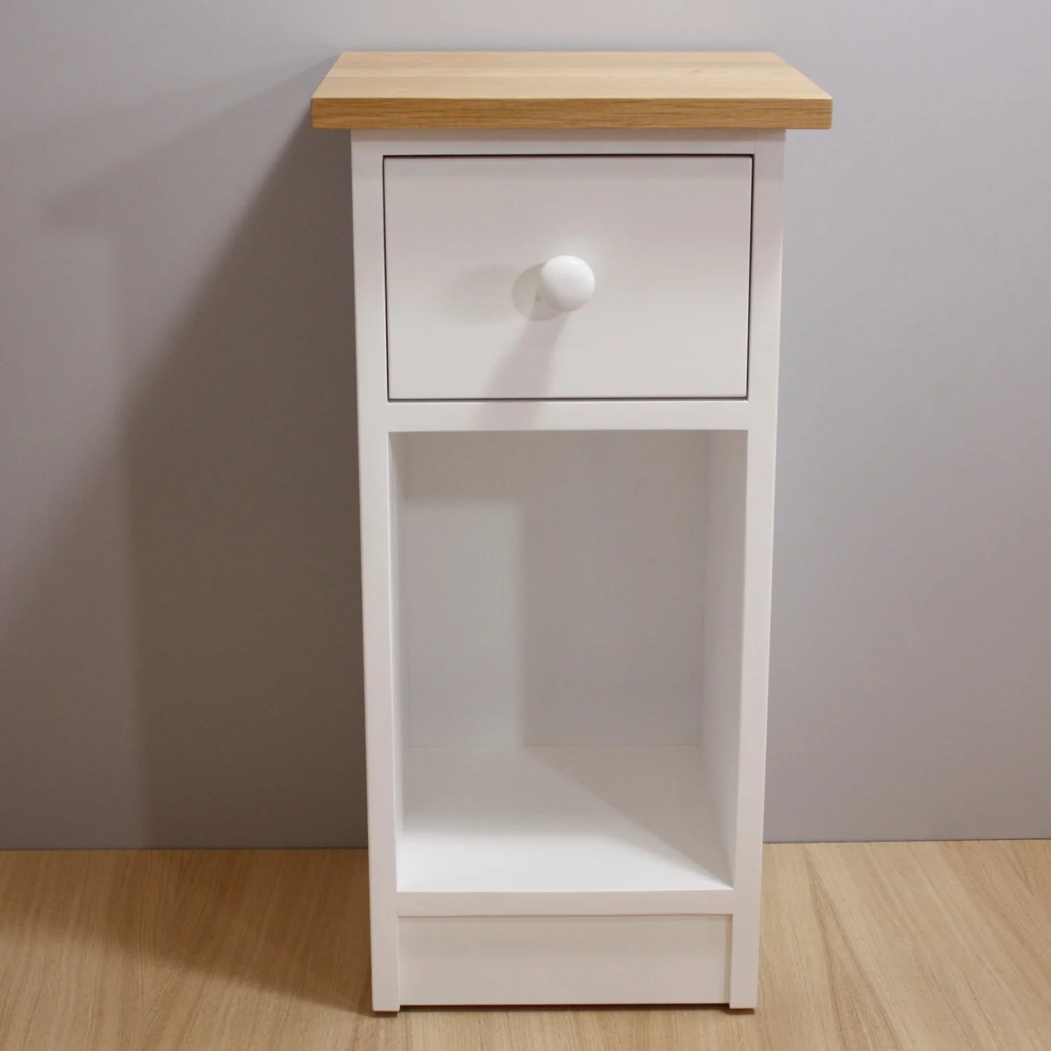 Narrow solid pine three drawer bedside unfinished — Taw Valley