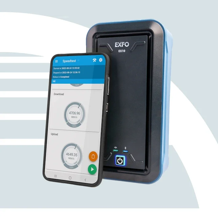 The EX10 helps onsite technicians easily validate bandwidth speeds up to full line rate 10 Gigabit Ethernet (including GPON, XGS-PON) and test residential Wi-Fi 7 to monitor residential quality of experience