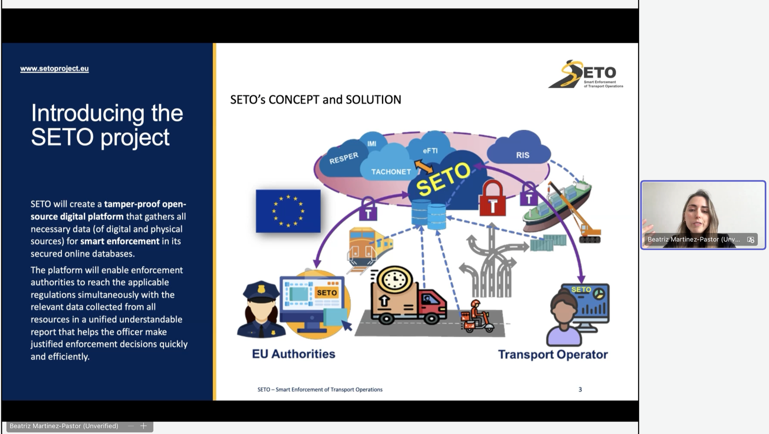 Beatriz Martínez Pastor  &amp; Sasa Klopanovic presenting the SETO project (from left to right).