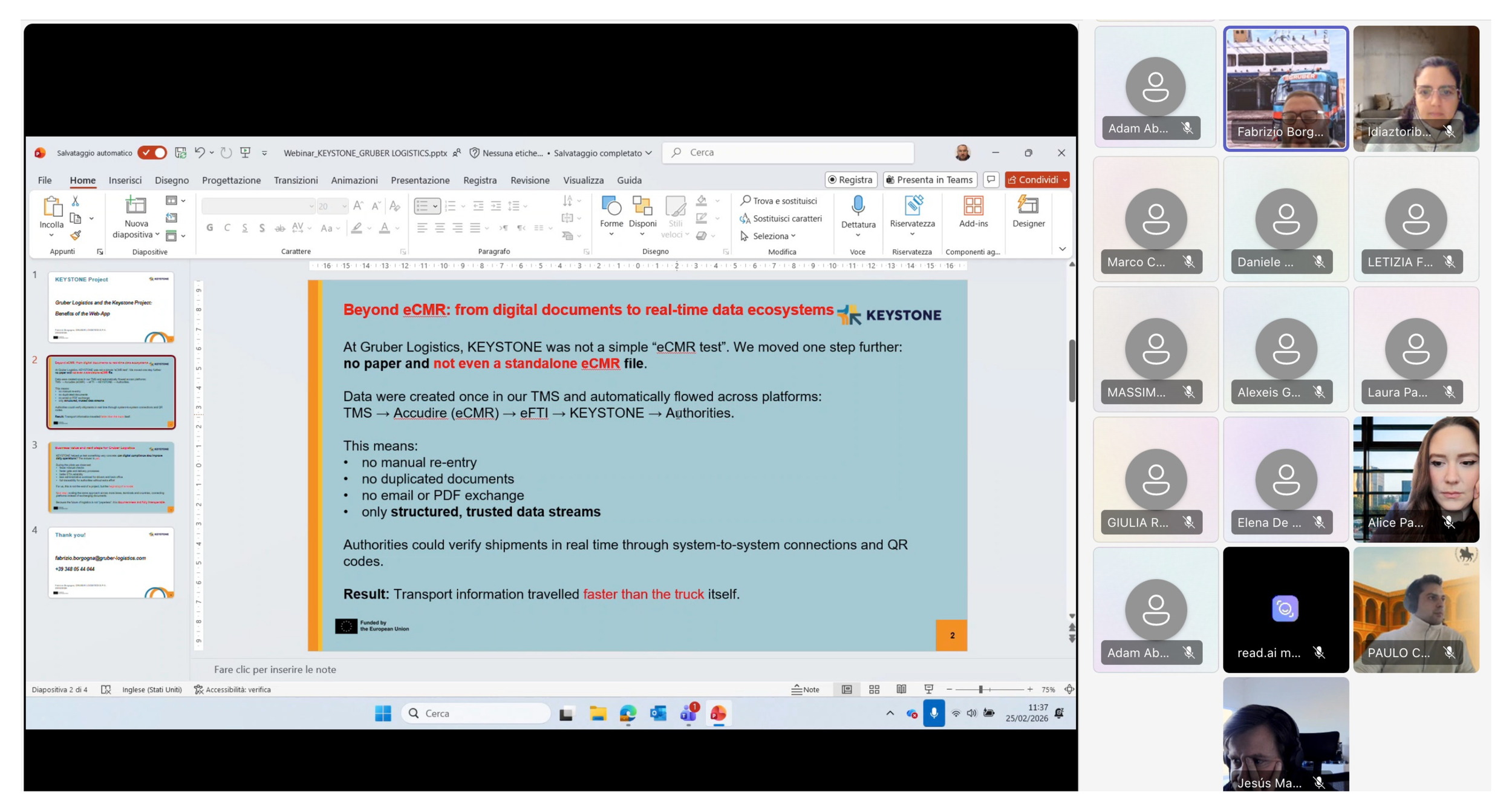 Presentation of the Road Transport Pilot by Fabrizio Borgogna.