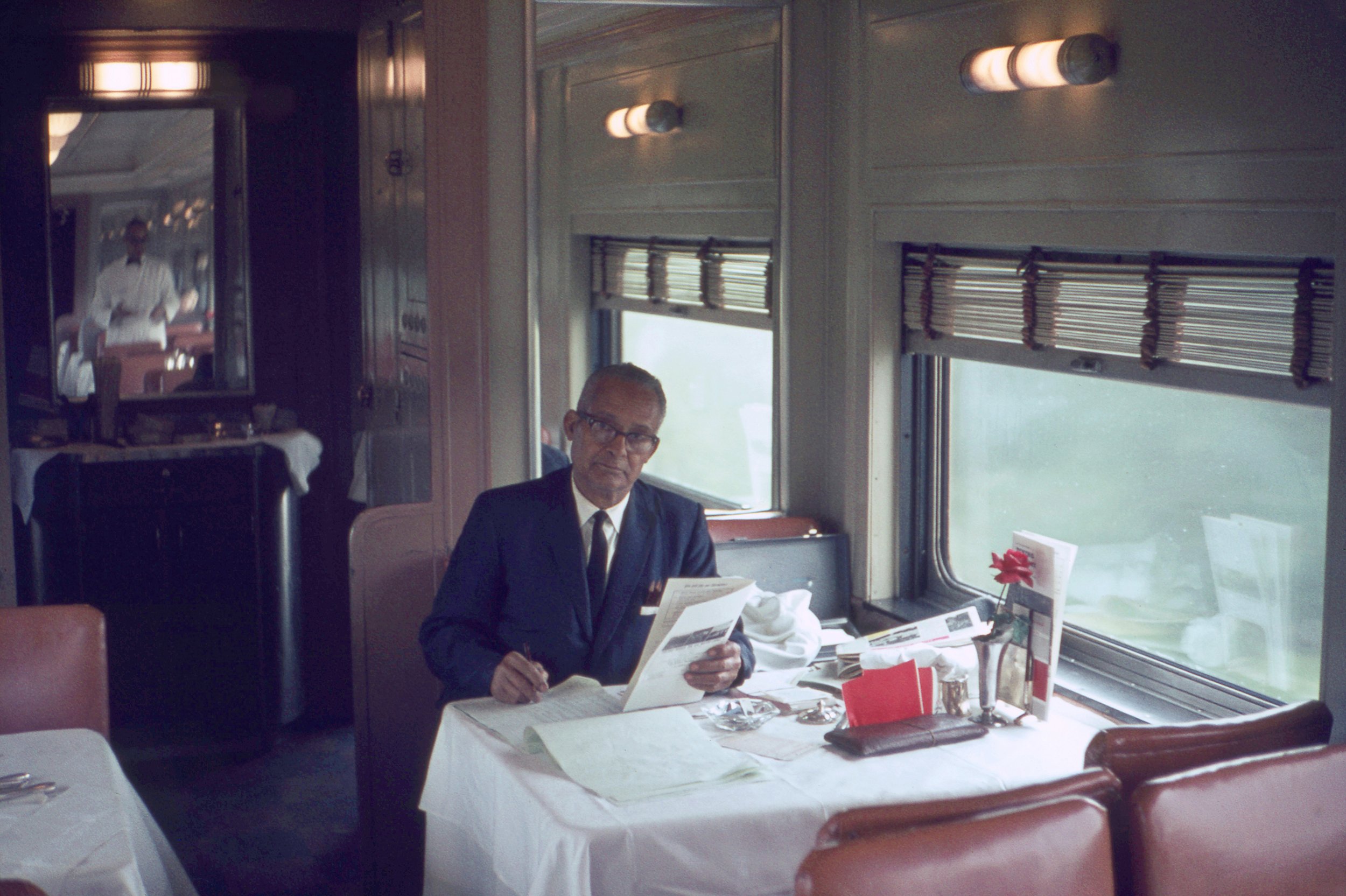   EL dining car director Arthur F . Elwyn, August 1966 at an unknown location - The Garbely Publishing Company collection  
