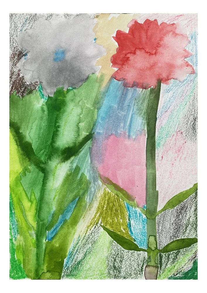 Postcard - Messy Flowers (grey & red)