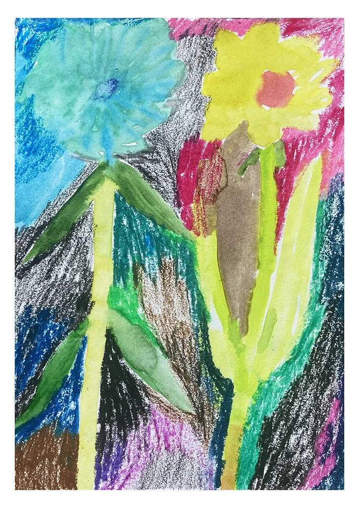 Postcard - Messy Flowers (blue & yellow)